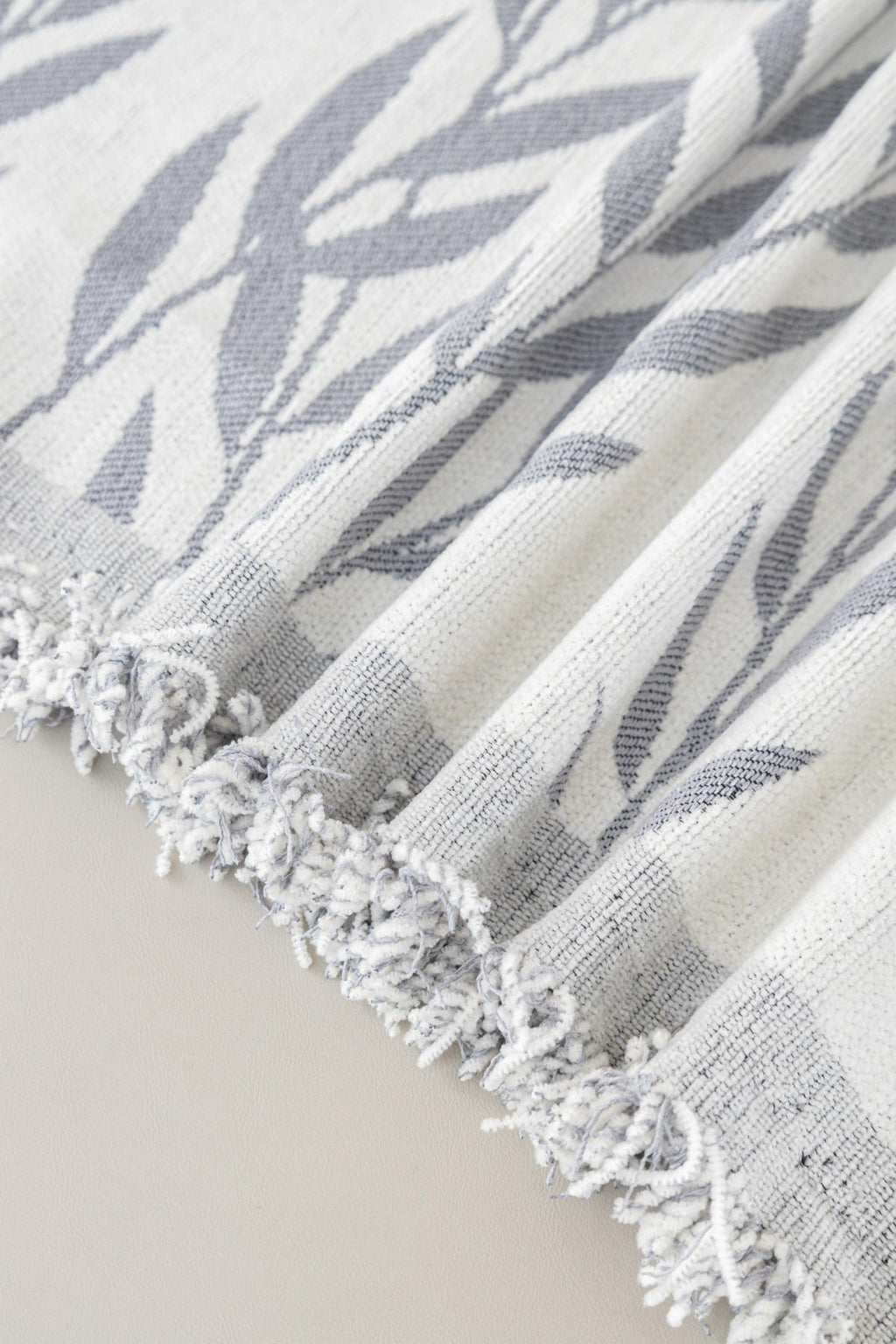 Decor Cedar Oliva Leaf Fringe Sofa Throw Cover in Silver Leaf - leaf pattern sofa throw cover styled couch cover in United States, image 16
