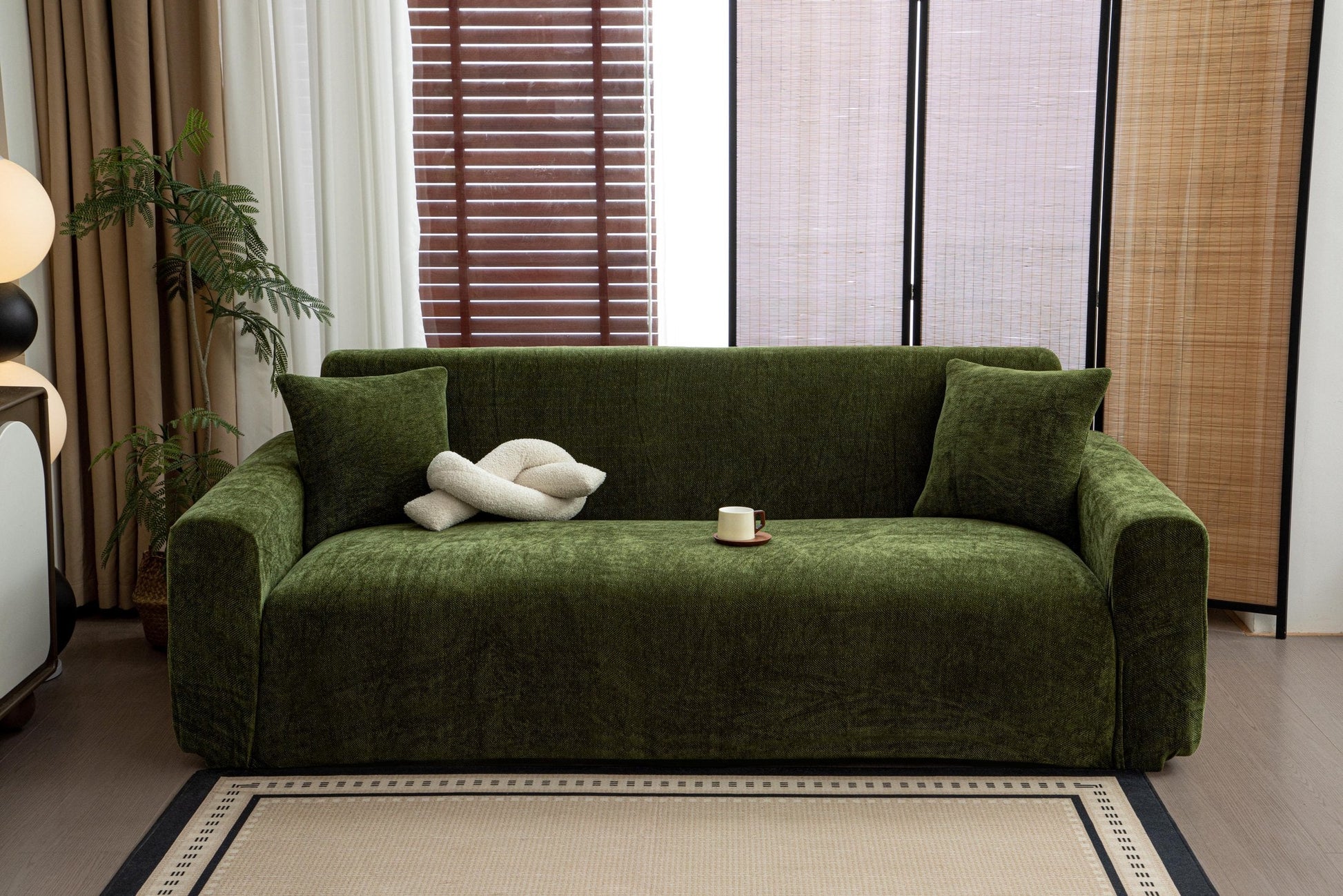 Decor Cedar Marlow Chenille Stretch Sofa Cover chenille sofa cover in United States - lifestyle fit detail 4