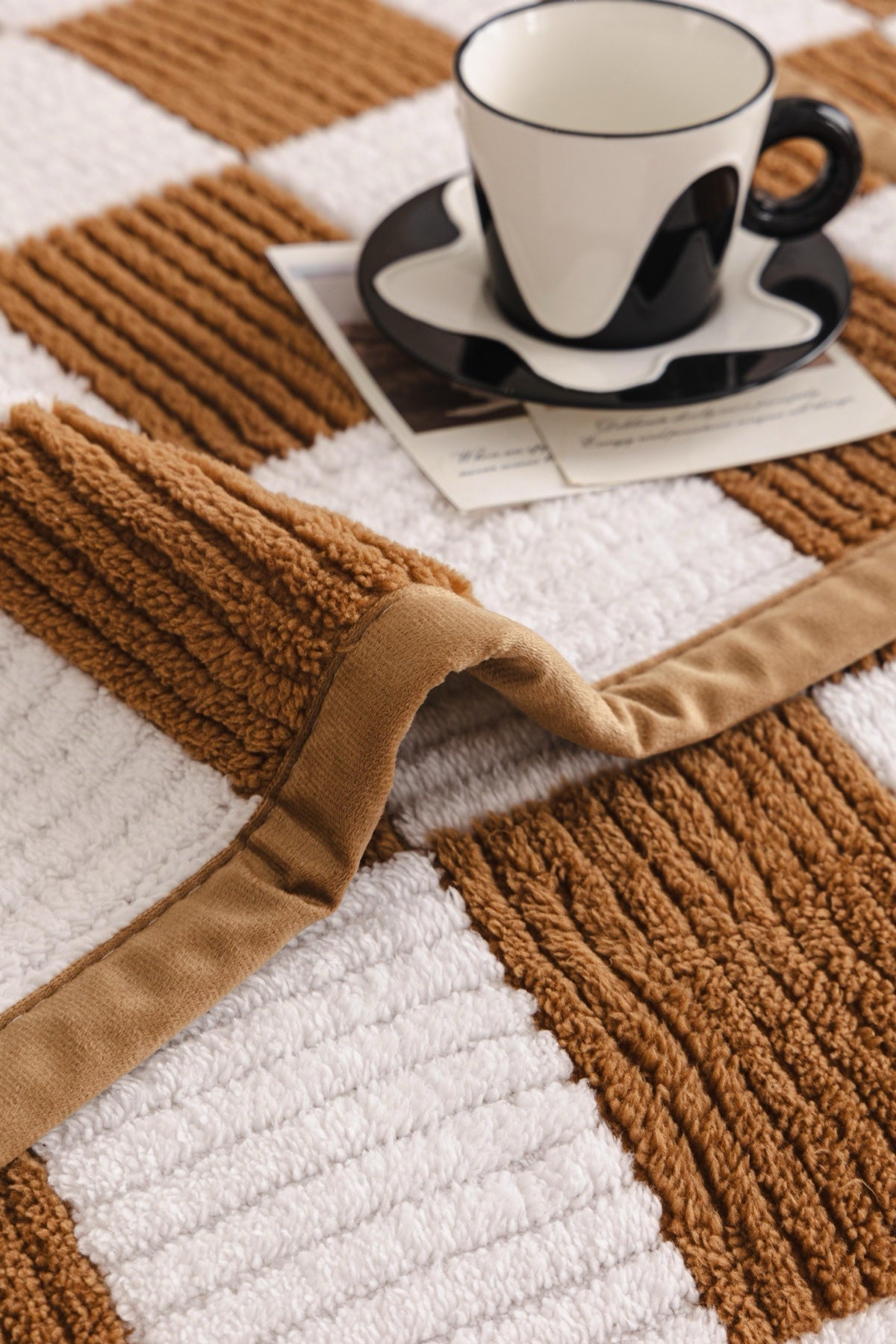 Decor Cedar Palermo Checker Chenille Sofa Cover Piece in Caramel Cream - checker chenille fabric and edge detail for checker chenille sofa cover pieces in United States, image 24