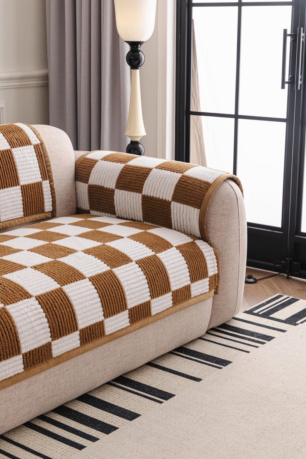 Decor Cedar Palermo Checker Chenille Sofa Cover Piece in Caramel Cream - seat back and armrest piece layout for checker chenille sofa cover pieces in United States, image 16