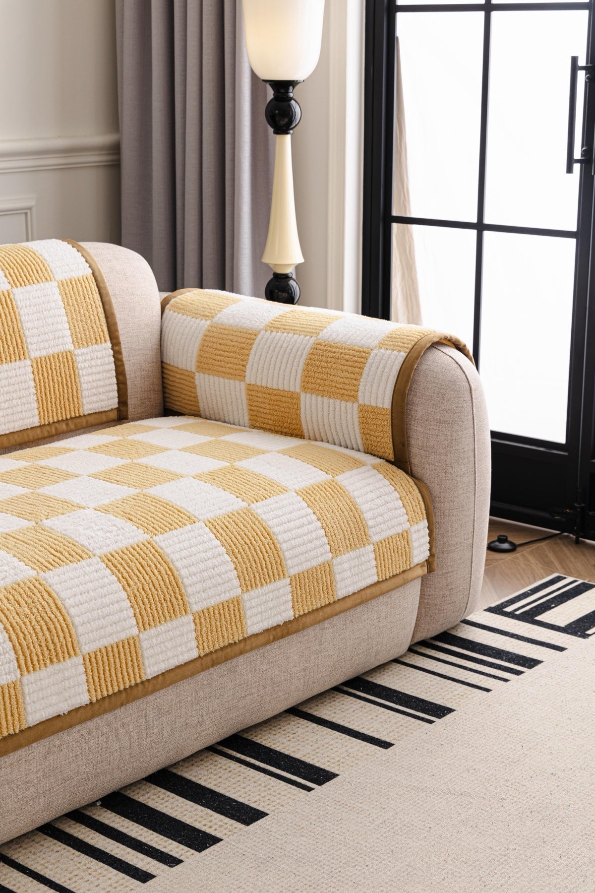 Decor Cedar Palermo Checker Chenille Sofa Cover Piece in Honey Cream - seat back and armrest piece layout for checker chenille sofa cover pieces in United States, image 28
