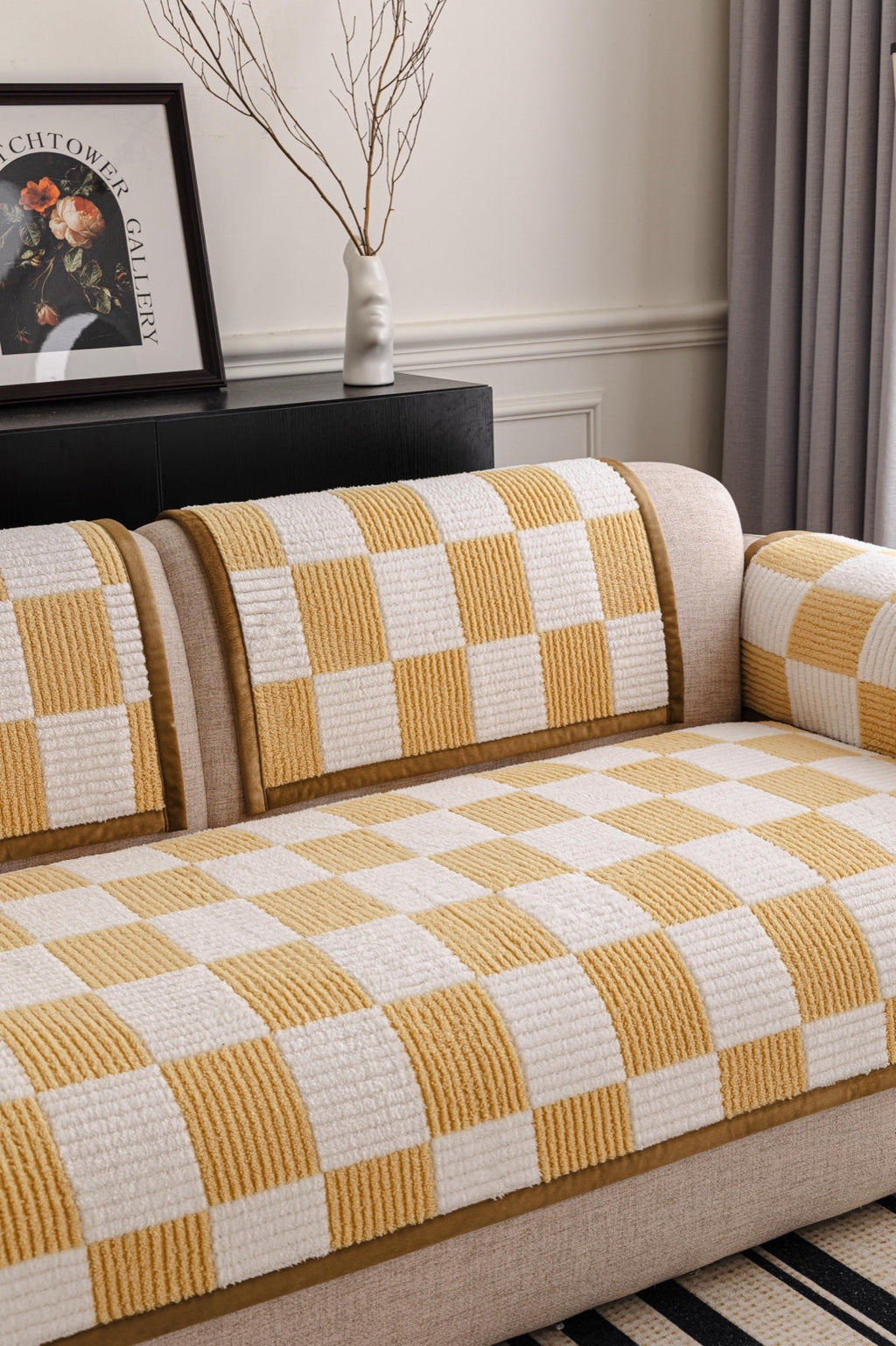 Decor Cedar Palermo Checker Chenille Sofa Cover Piece in Honey Cream - styled checker sofa cover piece for checker chenille sofa cover pieces in United States, image 29