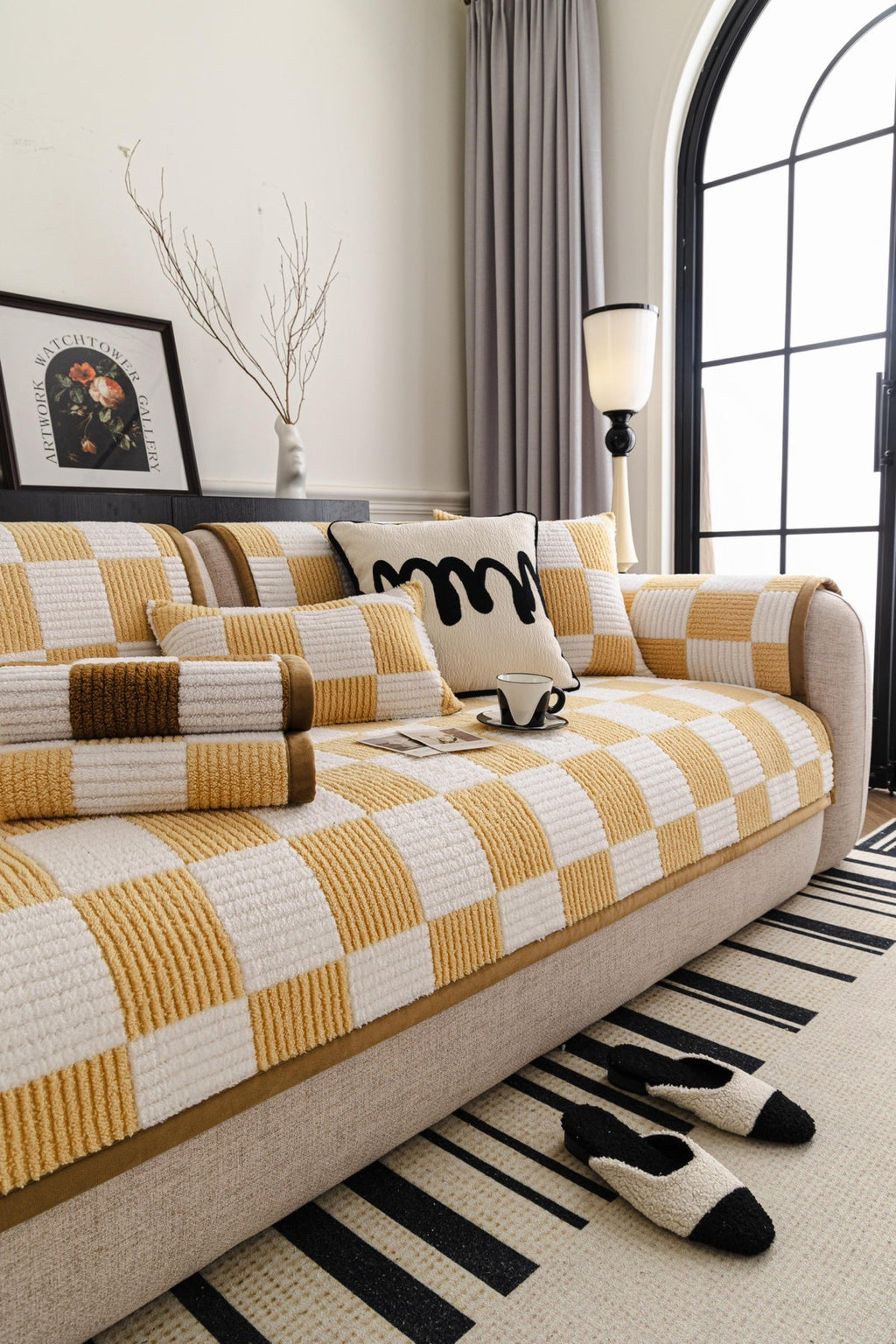 Decor Cedar Palermo Checker Chenille Sofa Cover Piece in Honey Cream - styled checker sofa cover piece for checker chenille sofa cover pieces in United States, image 31