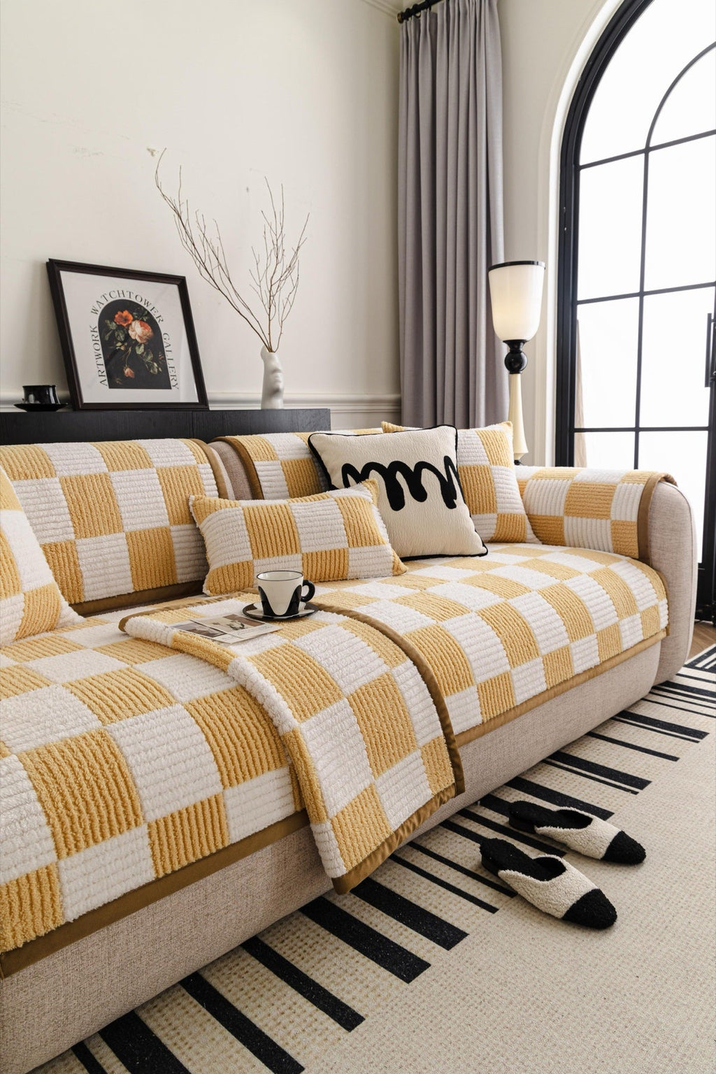 Decor Cedar Palermo Checker Chenille Sofa Cover Piece in Honey Cream - styled checker sofa cover piece for checker chenille sofa cover pieces in United States, image 34