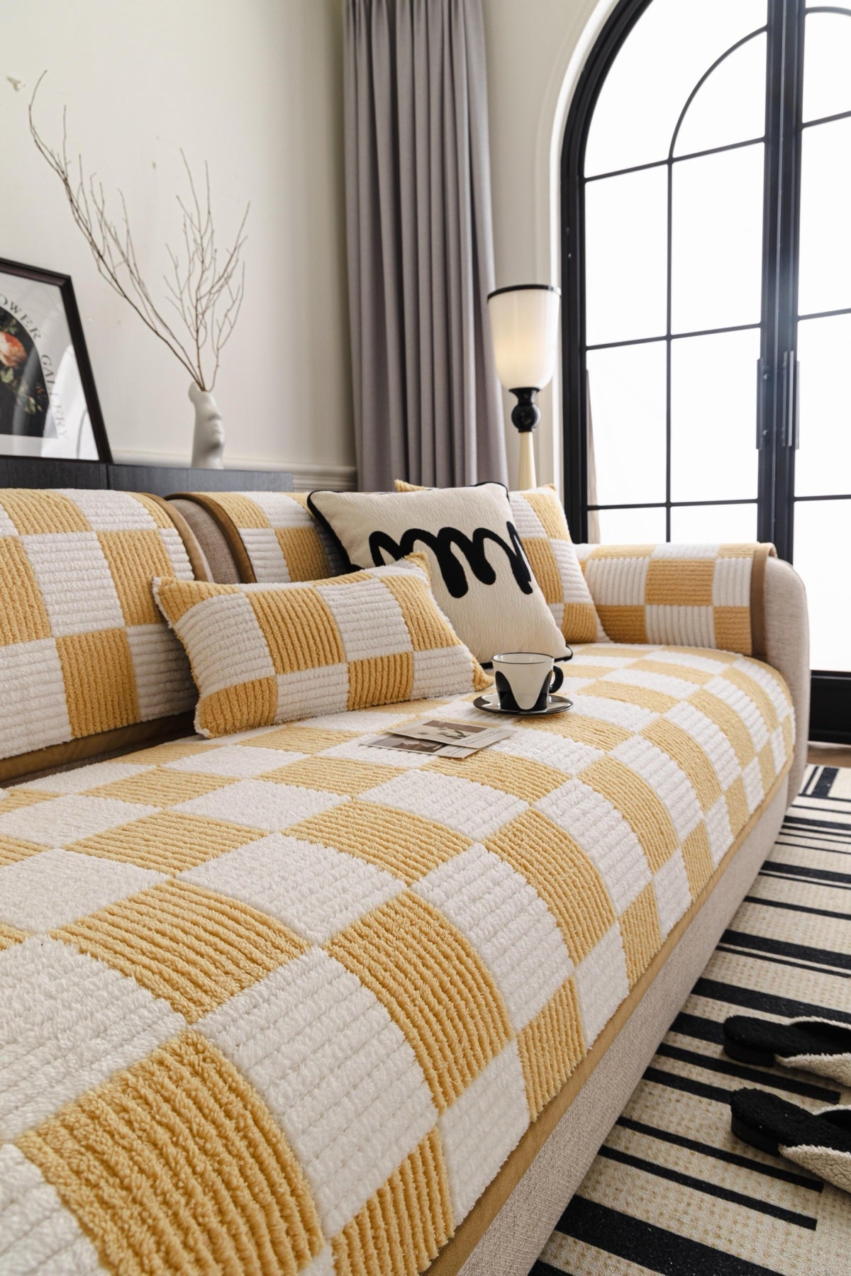 Decor Cedar Palermo Checker Chenille Sofa Cover Piece in Honey Cream - styled checker sofa cover piece for checker chenille sofa cover pieces in United States, image 35