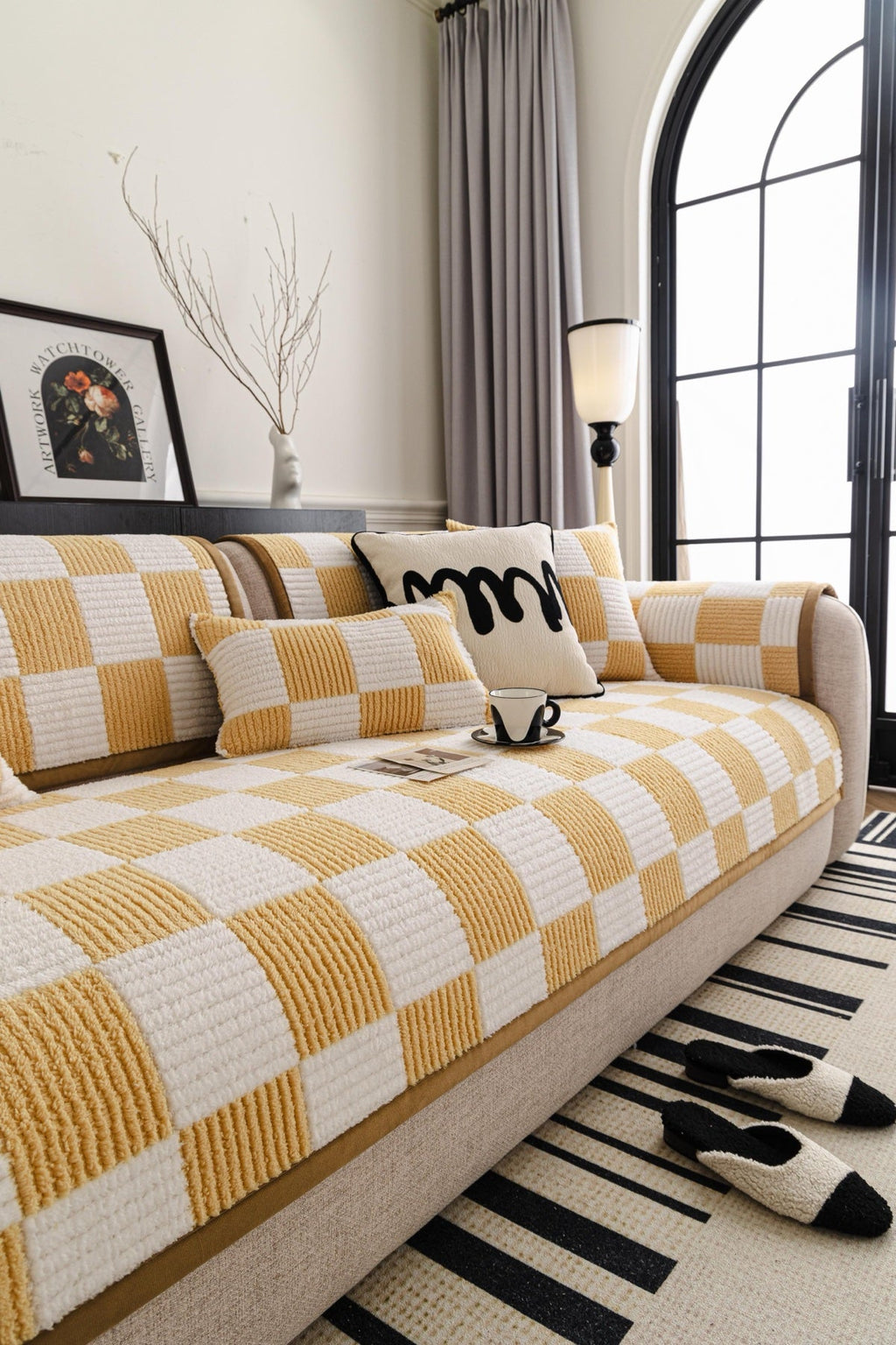 Decor Cedar Palermo Checker Chenille Sofa Cover Piece in Honey Cream - styled checker sofa cover piece for checker chenille sofa cover pieces in United States, image 36