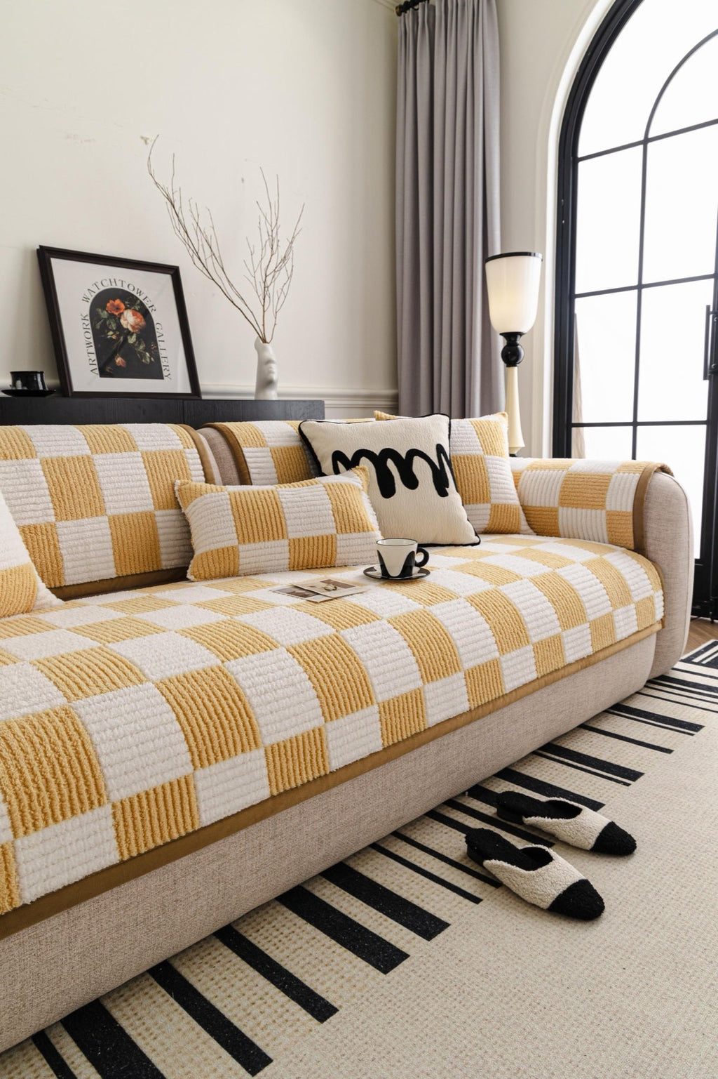 Decor Cedar Palermo Checker Chenille Sofa Cover Piece in Honey Cream - styled checker sofa cover piece for checker chenille sofa cover pieces in United States, image 37