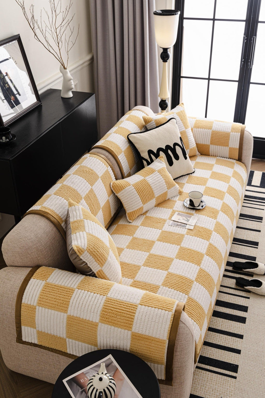 Decor Cedar Palermo Checker Chenille Sofa Cover Piece in Honey Cream - styled checker sofa cover piece for checker chenille sofa cover pieces in United States, image 38