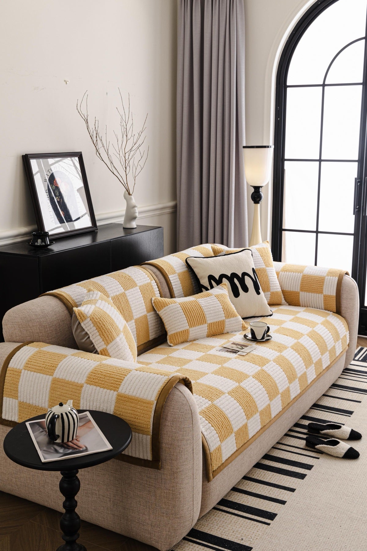Decor Cedar Palermo Checker Chenille Sofa Cover Piece in Honey Cream - styled checker sofa cover piece for checker chenille sofa cover pieces in United States, image 27