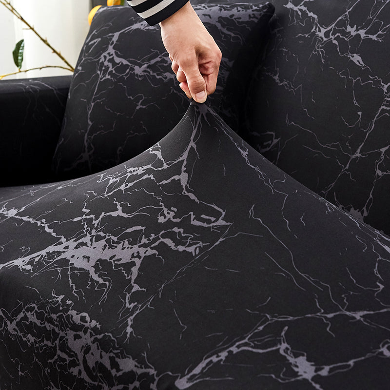 Decor Cedar Noir Marble Stretch Sofa Cover lifestyle product image for stretch sofa cover in United States