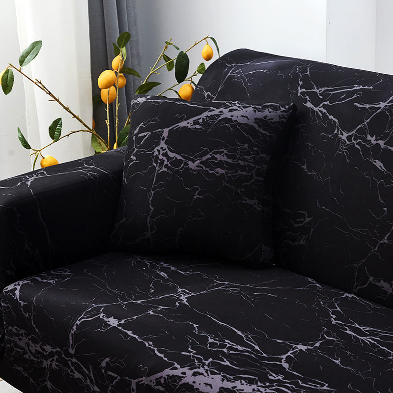 Decor Cedar Noir Marble Stretch Sofa Cover lifestyle product image for stretch sofa cover in United States