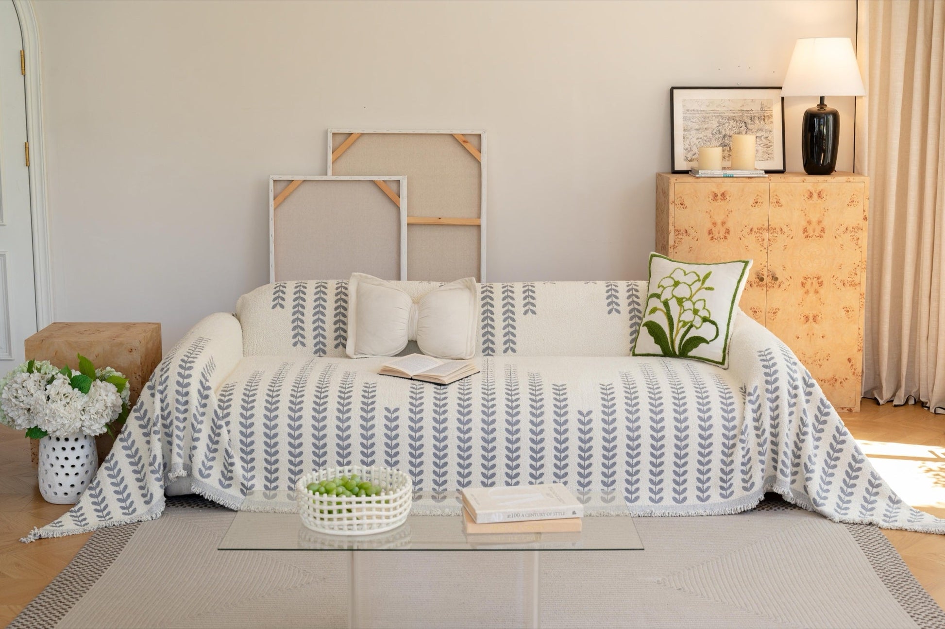 Decor Cedar Palmira Leaf Sofa Throw Cover detail product image for pet friendly sofa throw cover in United States