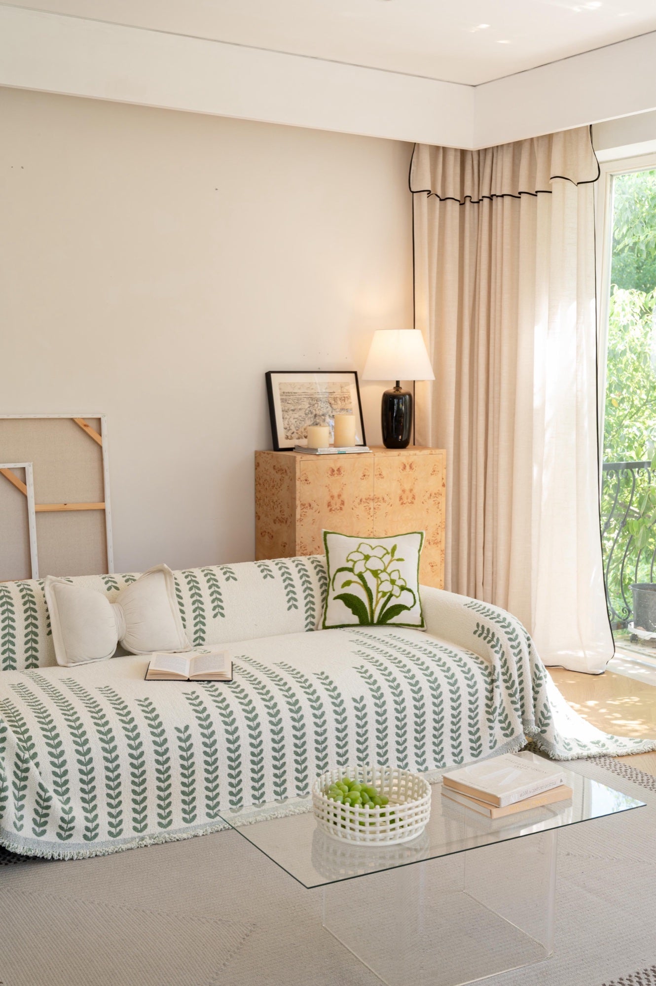 Decor Cedar Palmira Leaf Sofa Throw Cover lifestyle product image for pet friendly sofa throw cover in United States