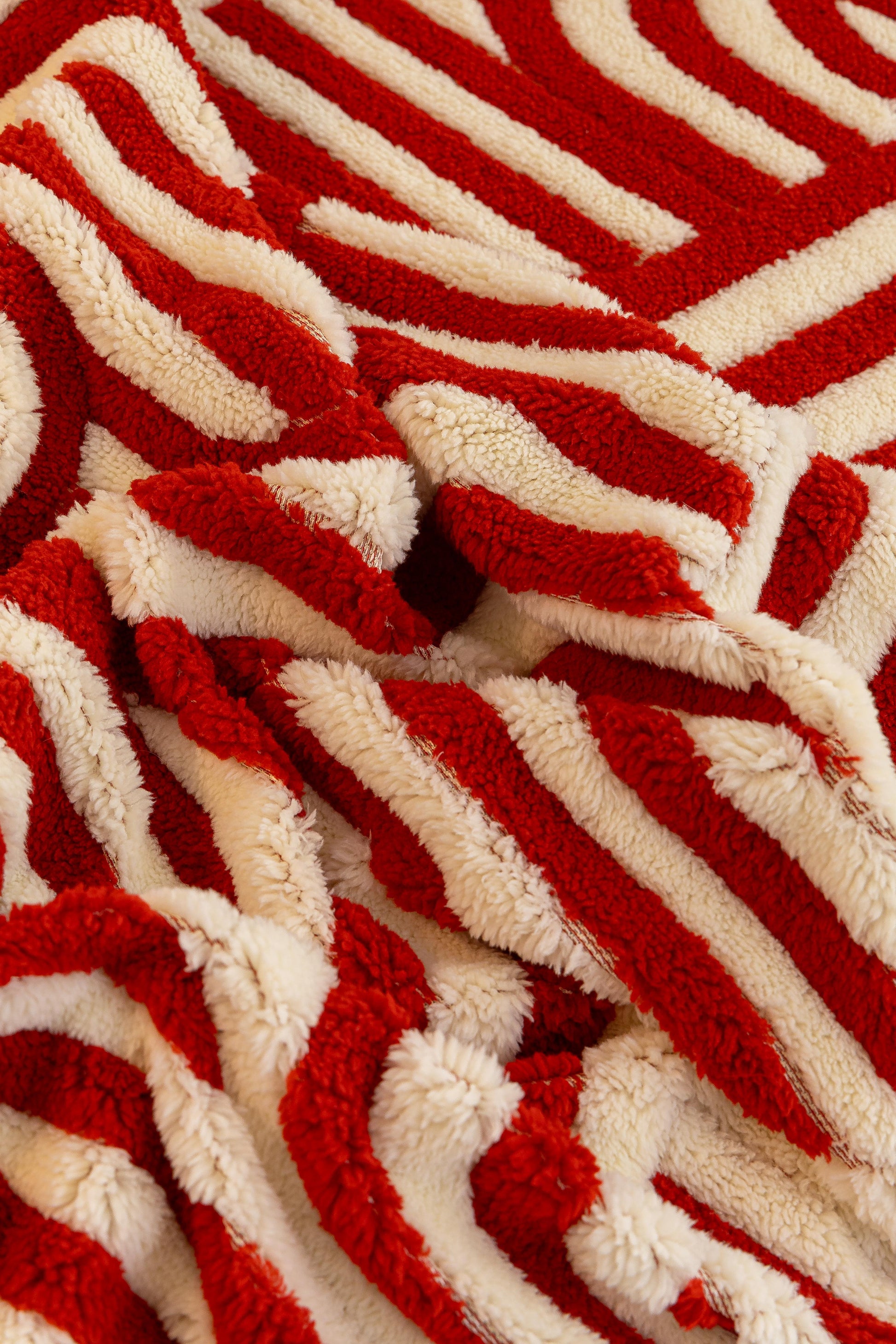 Decor Cedar Riviera Wave Stripe Sofa Cover in Red Cream - fabric detail image for plush patterned couch covers in United States