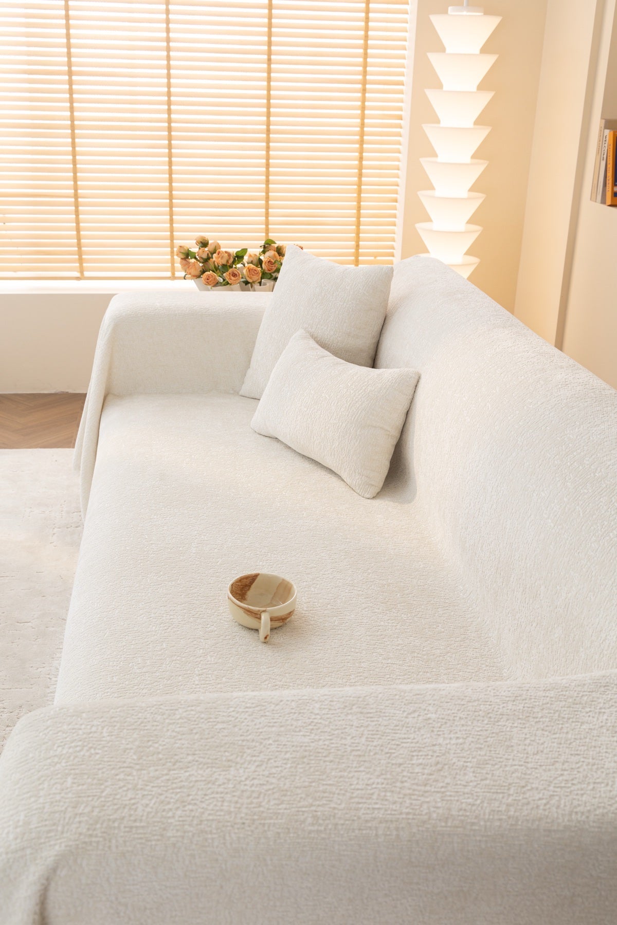 Decor Cedar Solene Textured Chenille Sofa Throw Cover in Cloud White - styled textured sofa throw cover for soft chenille couch cover in United States, image 48