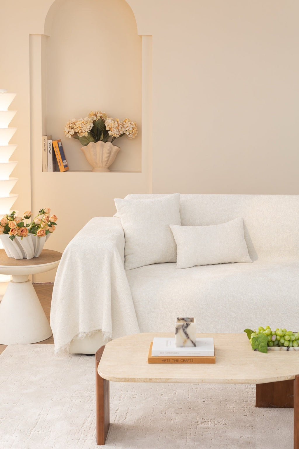 Decor Cedar Solene Textured Chenille Sofa Throw Cover in Cloud White - full sofa throw cover styling for soft chenille couch cover in United States, image 43