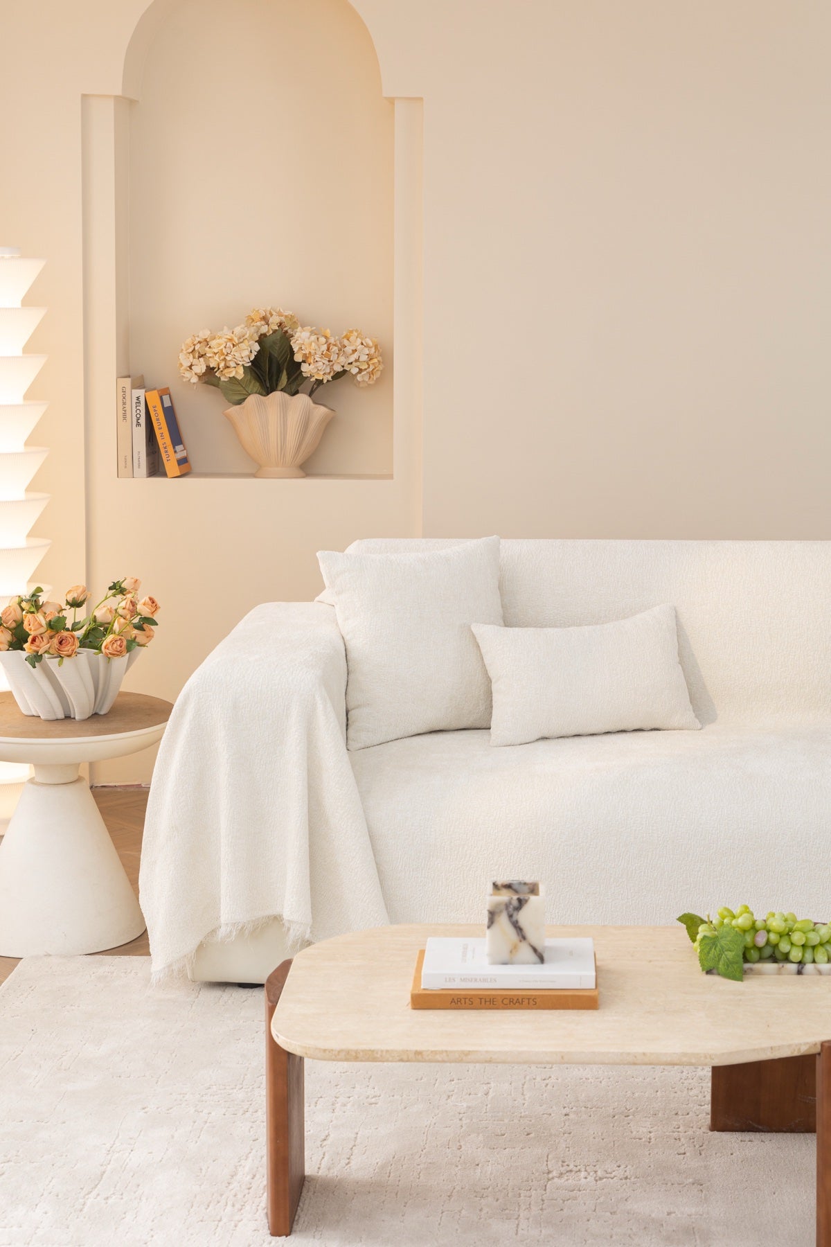 Decor Cedar Solene Textured Chenille Sofa Throw Cover in Cloud White - full sofa throw cover styling for soft chenille couch cover in United States, image 43