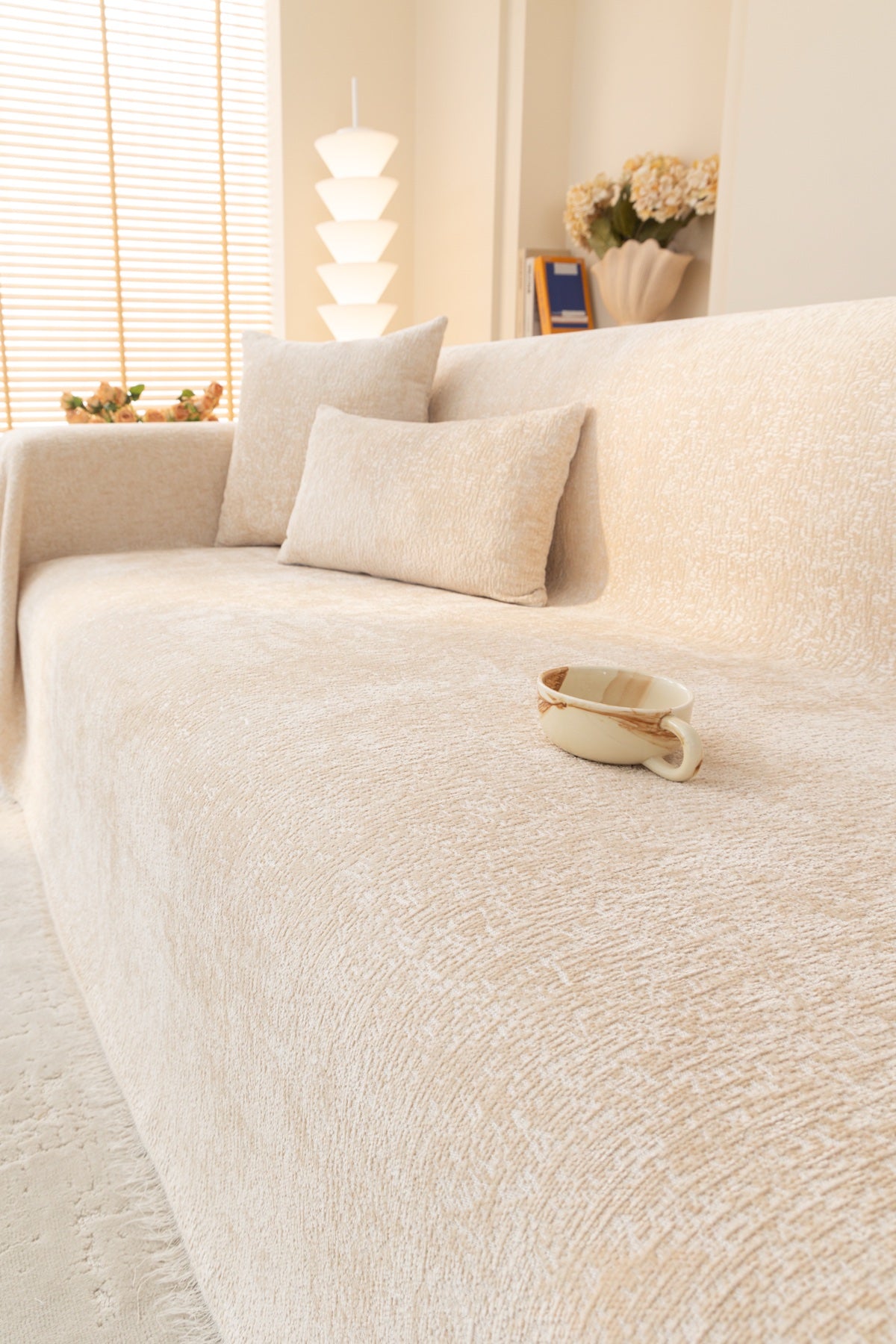 Decor Cedar Solene Textured Chenille Sofa Throw Cover in Ivory Cream - styled textured sofa throw cover for soft chenille couch cover in United States, image 6
