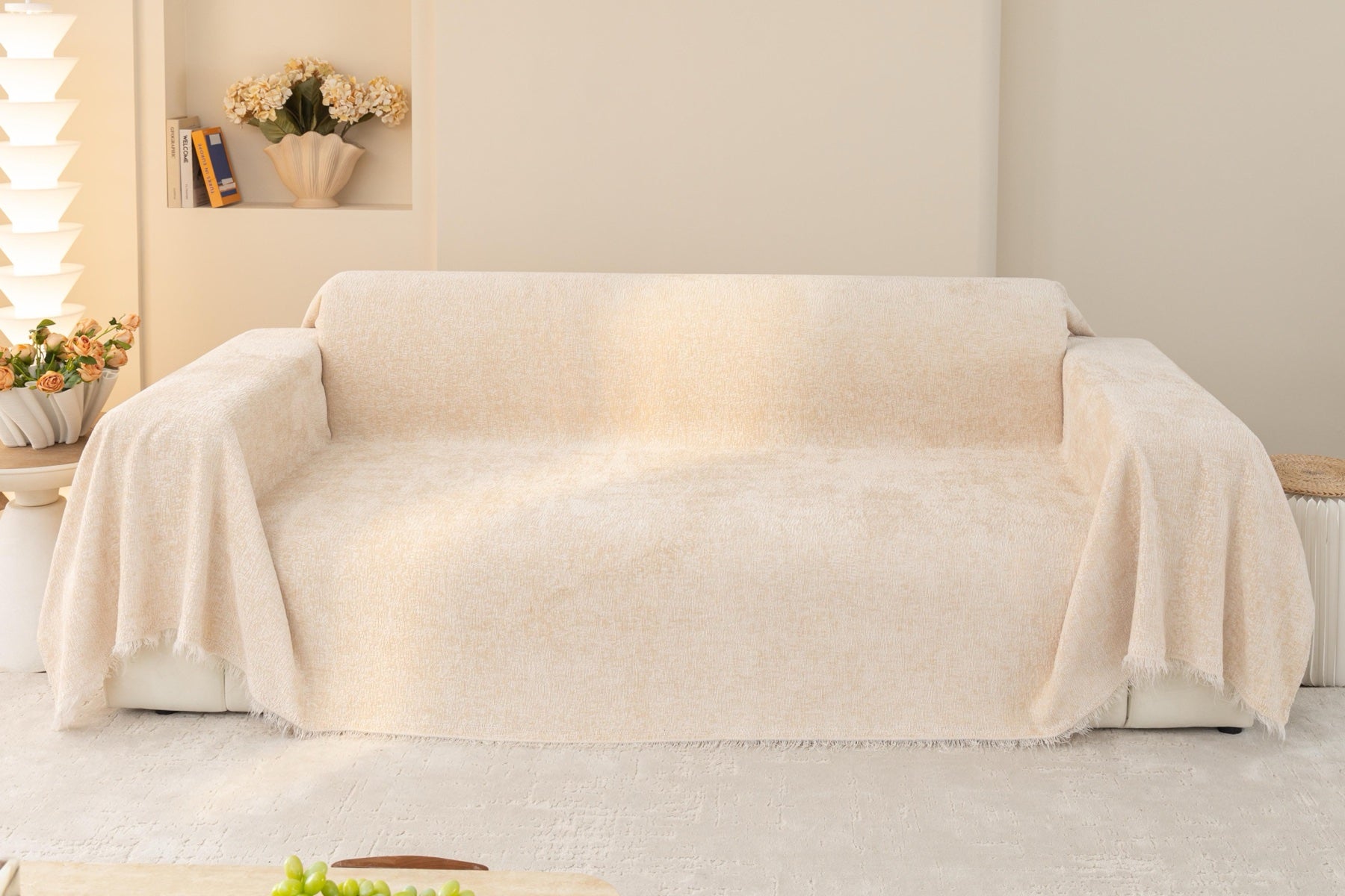 Decor Cedar Solene Textured Chenille Sofa Throw Cover in Ivory Cream - full sofa throw cover styling for soft chenille couch cover in United States, image 13