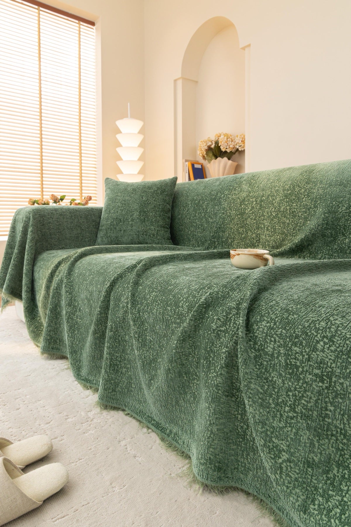 Decor Cedar Solene Textured Chenille Sofa Throw Cover in Sage Green - styled textured sofa throw cover for soft chenille couch cover in United States, image 18
