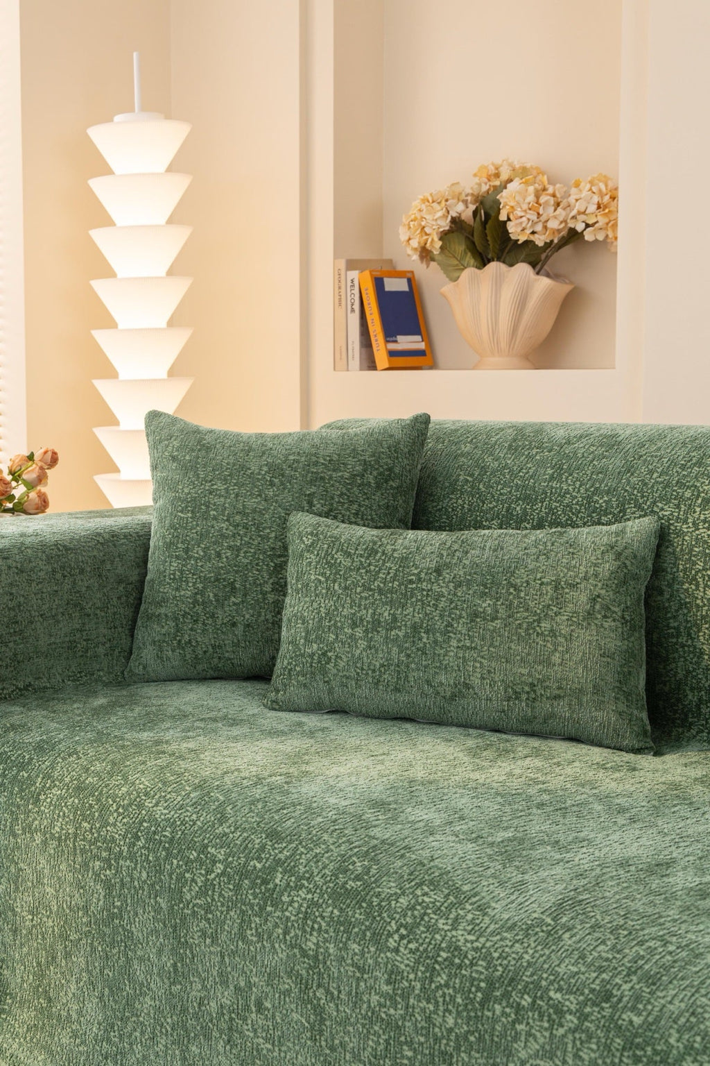 Decor Cedar Solene Textured Chenille Sofa Throw Cover in Sage Green - styled textured sofa throw cover for soft chenille couch cover in United States, image 21