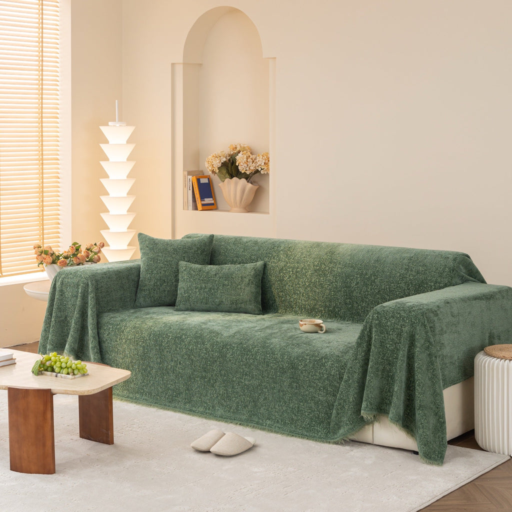 Decor Cedar Solene Textured Chenille Sofa Throw Cover in Sage Green - full sofa throw cover styling for soft chenille couch cover in United States, image 14