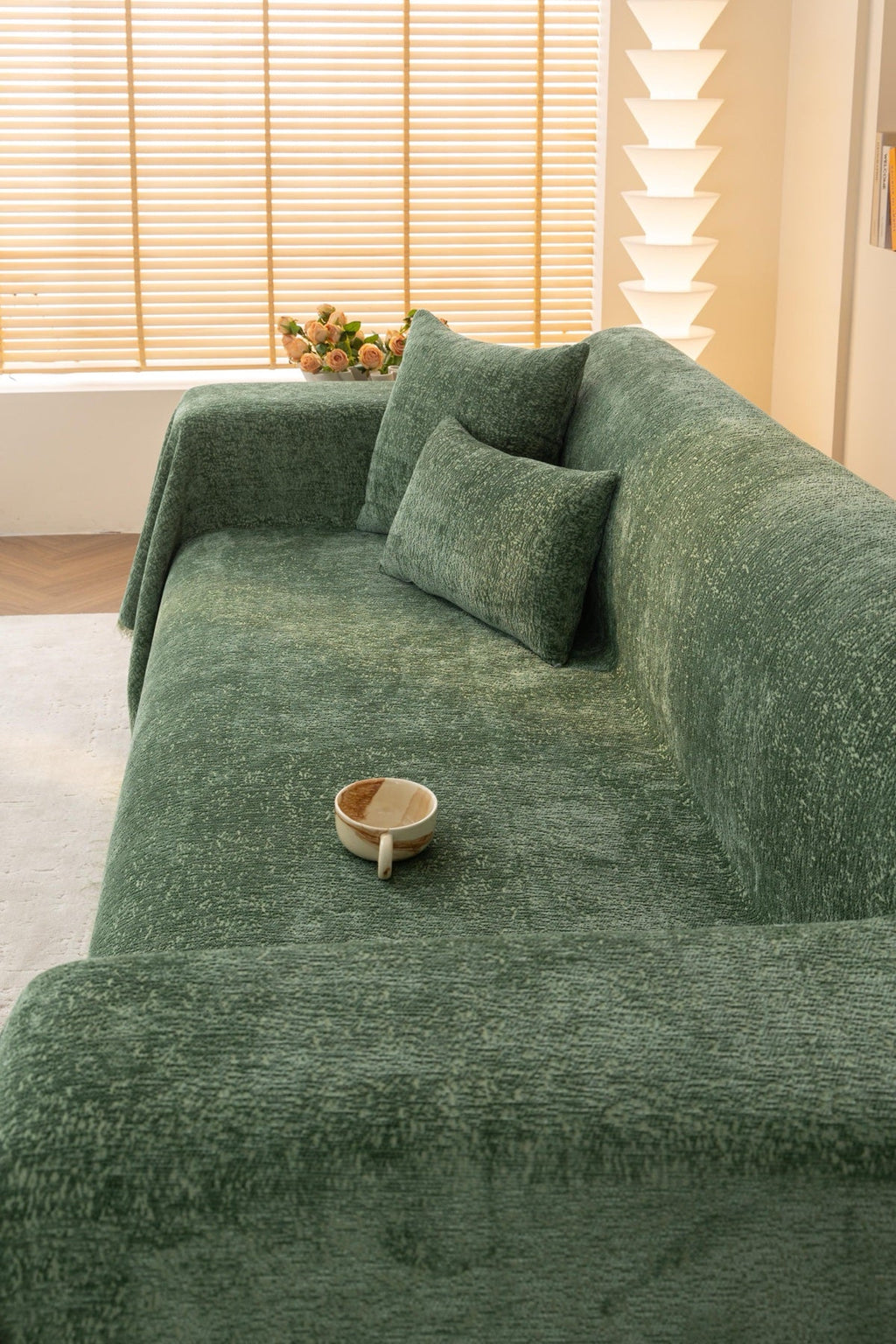 Decor Cedar Solene Textured Chenille Sofa Throw Cover in Sage Green - styled textured sofa throw cover for soft chenille couch cover in United States, image 17