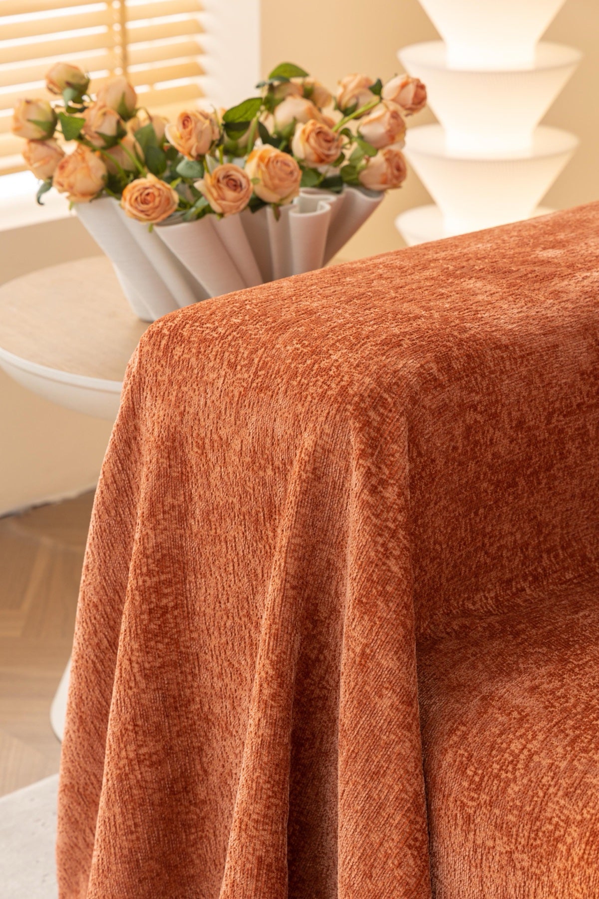 Decor Cedar Solene Textured Chenille Sofa Throw Cover in Terracotta Rust - styled textured sofa throw cover for soft chenille couch cover in United States, image 36