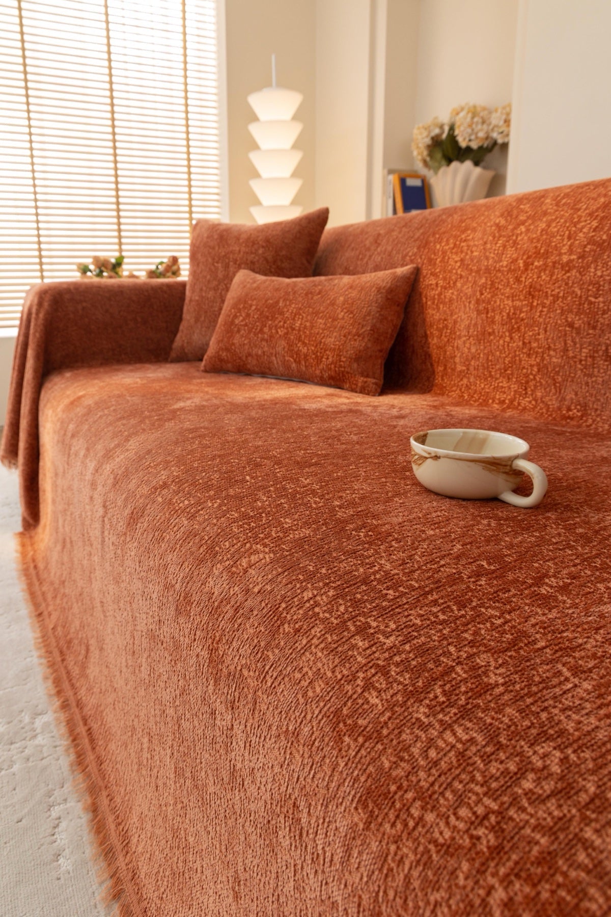 Decor Cedar Solene Textured Chenille Sofa Throw Cover in Terracotta Rust - styled textured sofa throw cover for soft chenille couch cover in United States, image 32