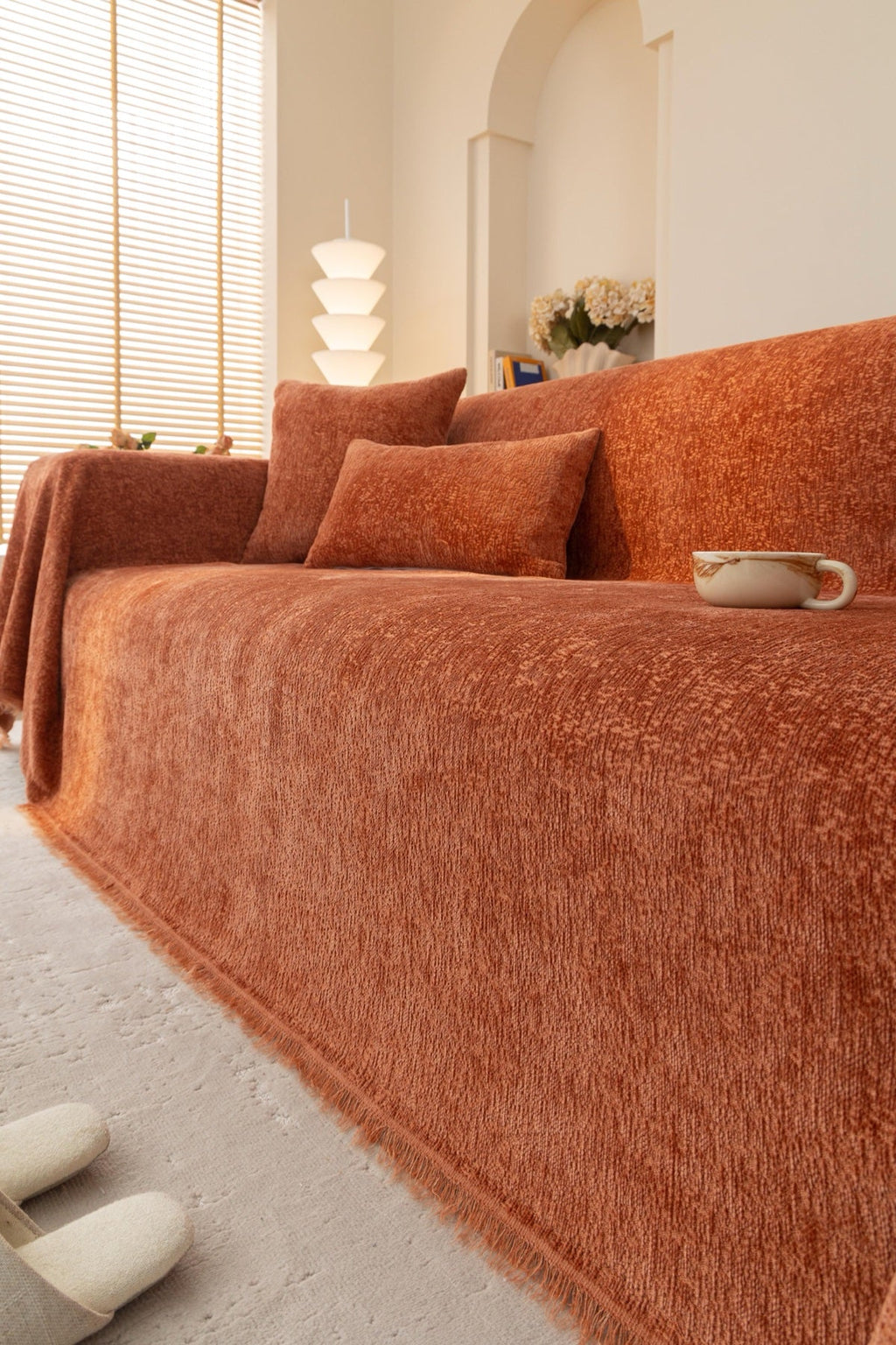 Decor Cedar Solene Textured Chenille Sofa Throw Cover in Terracotta Rust - styled textured sofa throw cover for soft chenille couch cover in United States, image 31