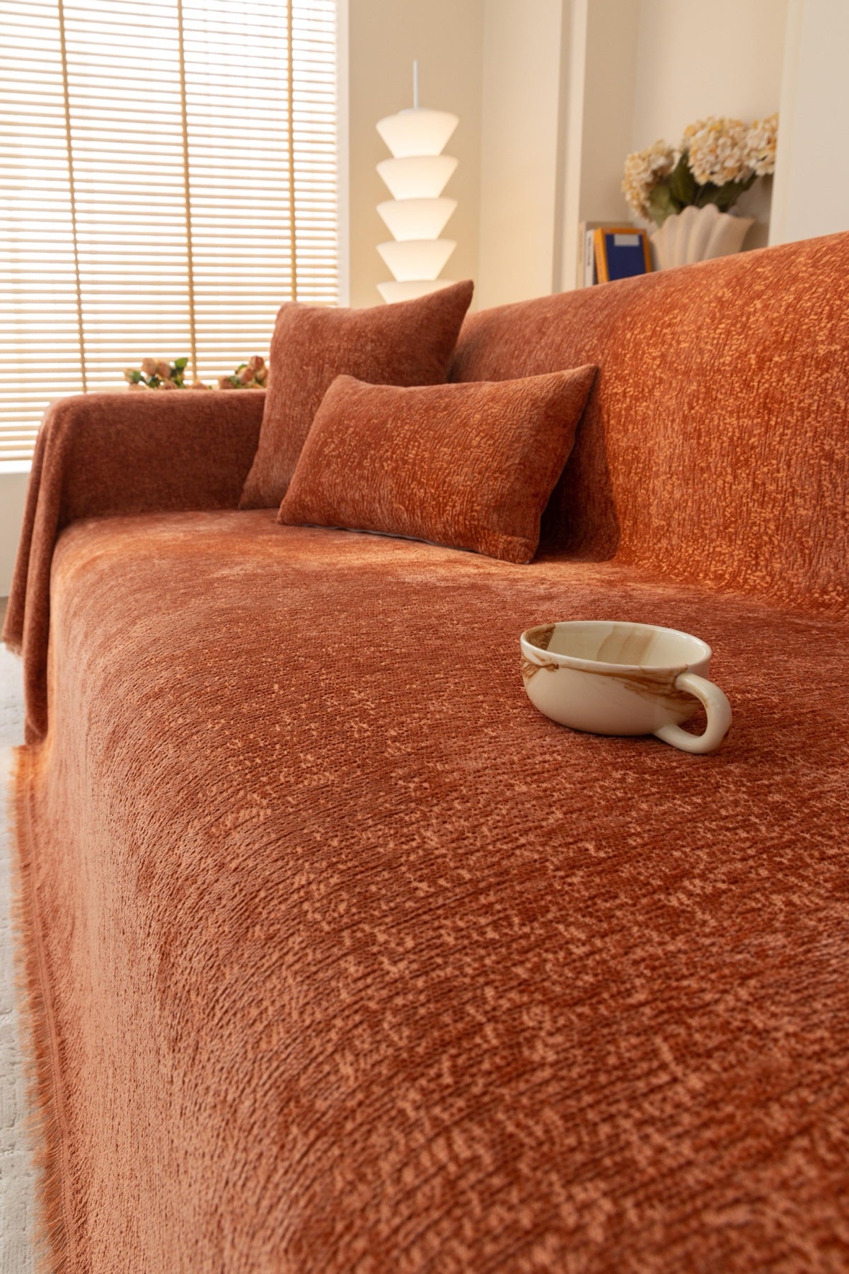Decor Cedar Solene Textured Chenille Sofa Throw Cover in Terracotta Rust - styled textured sofa throw cover for soft chenille couch cover in United States, image 33