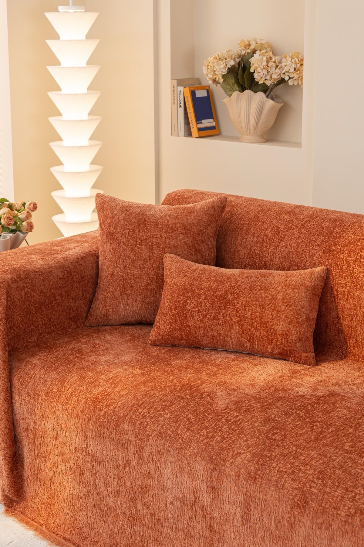 Decor Cedar Solene Textured Chenille Sofa Throw Cover in Terracotta Rust - styled textured sofa throw cover for soft chenille couch cover in United States, image 34