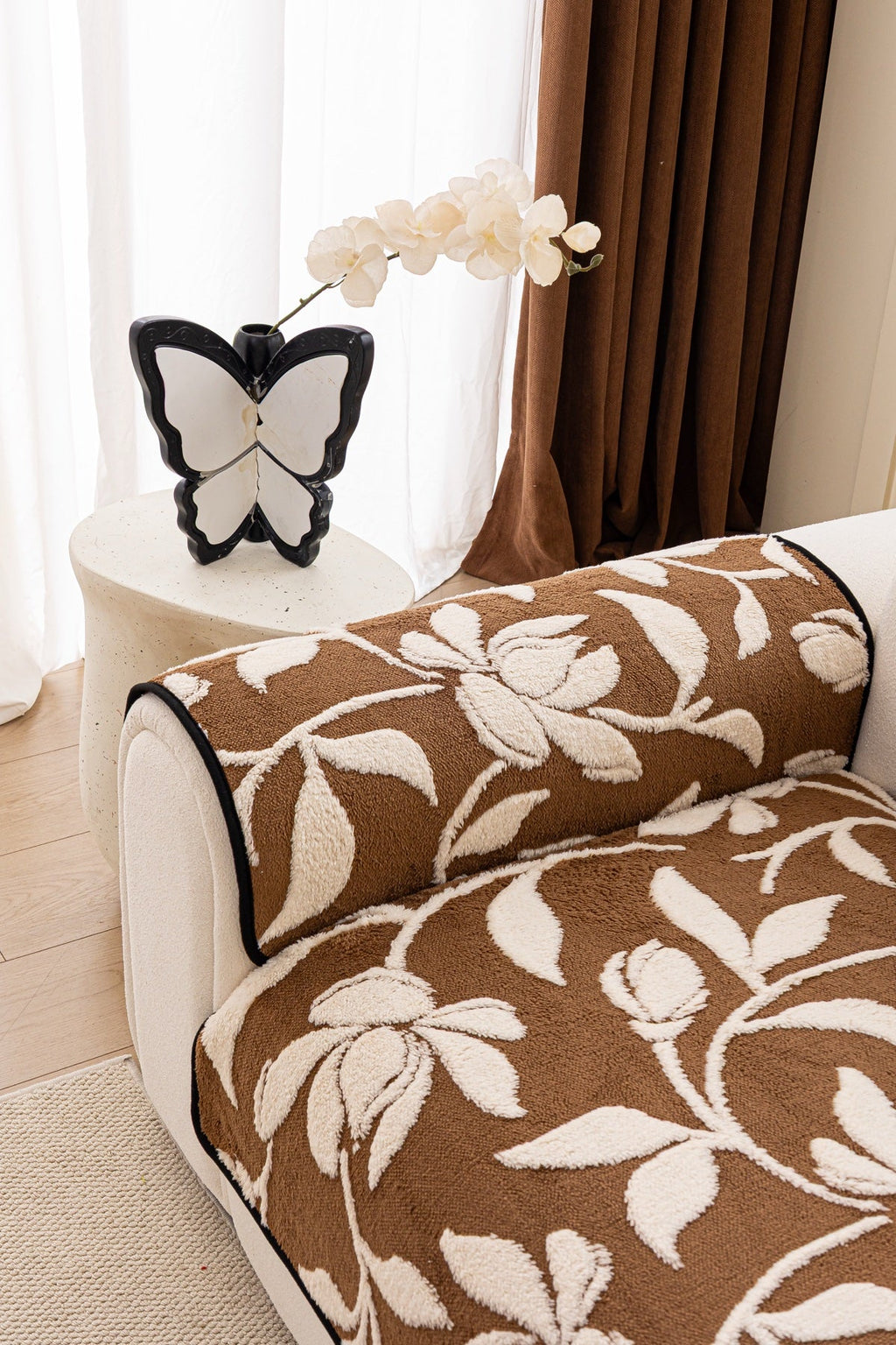 Decor Cedar Willow Quilted Leaf Sofa Seat Cover in Cocoa Leaf - back cushion fit view for quilted sofa seat covers in United States