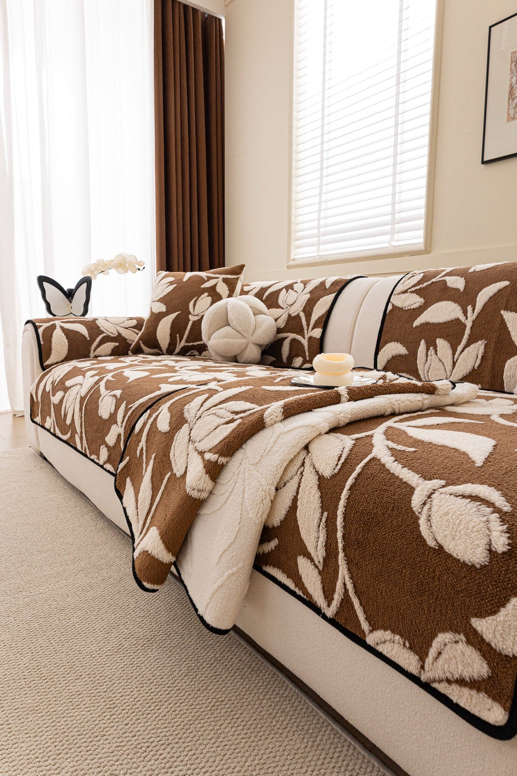 Decor Cedar Willow Quilted Leaf Sofa Seat Cover in Cocoa Leaf - styled sofa seat cover for quilted sofa seat covers in United States
