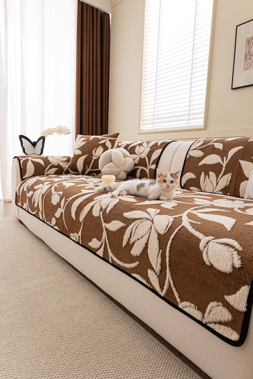 Decor Cedar Willow Quilted Leaf Sofa Seat Cover in Cocoa Leaf - styled sofa seat cover for quilted sofa seat covers in United States