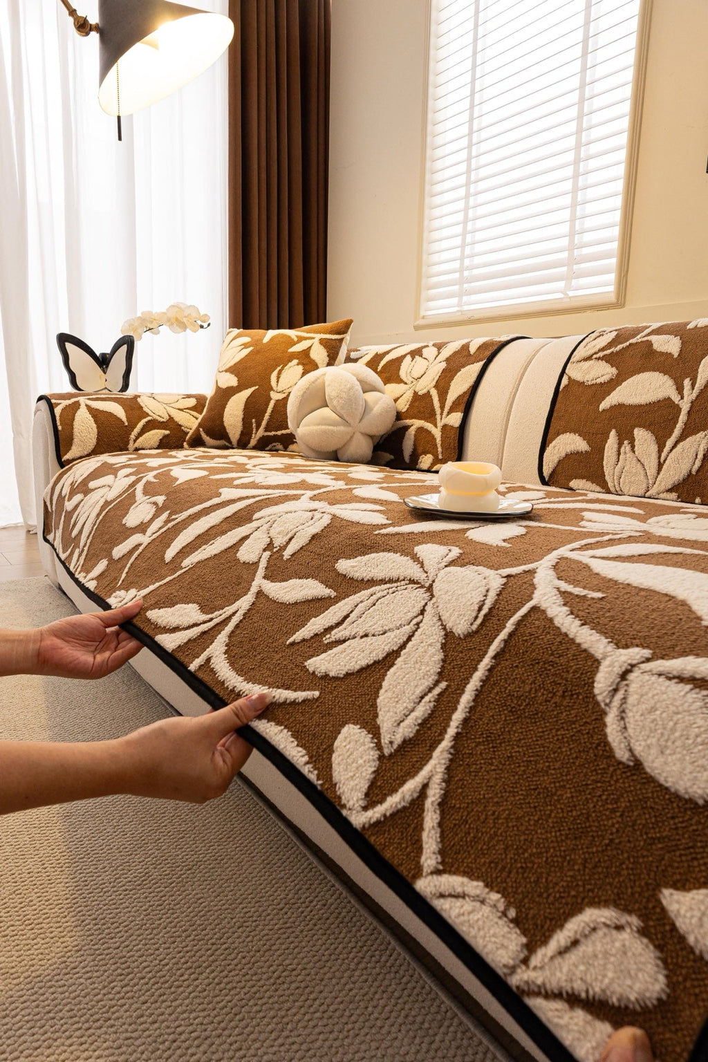 Decor Cedar Willow Quilted Leaf Sofa Seat Cover in Cocoa Leaf - styled sofa seat cover for quilted sofa seat covers in United States