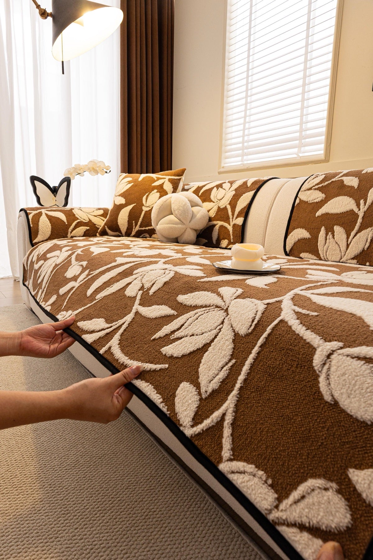 Decor Cedar Willow Quilted Leaf Sofa Seat Cover in Cocoa Leaf - styled sofa seat cover for quilted sofa seat covers in United States