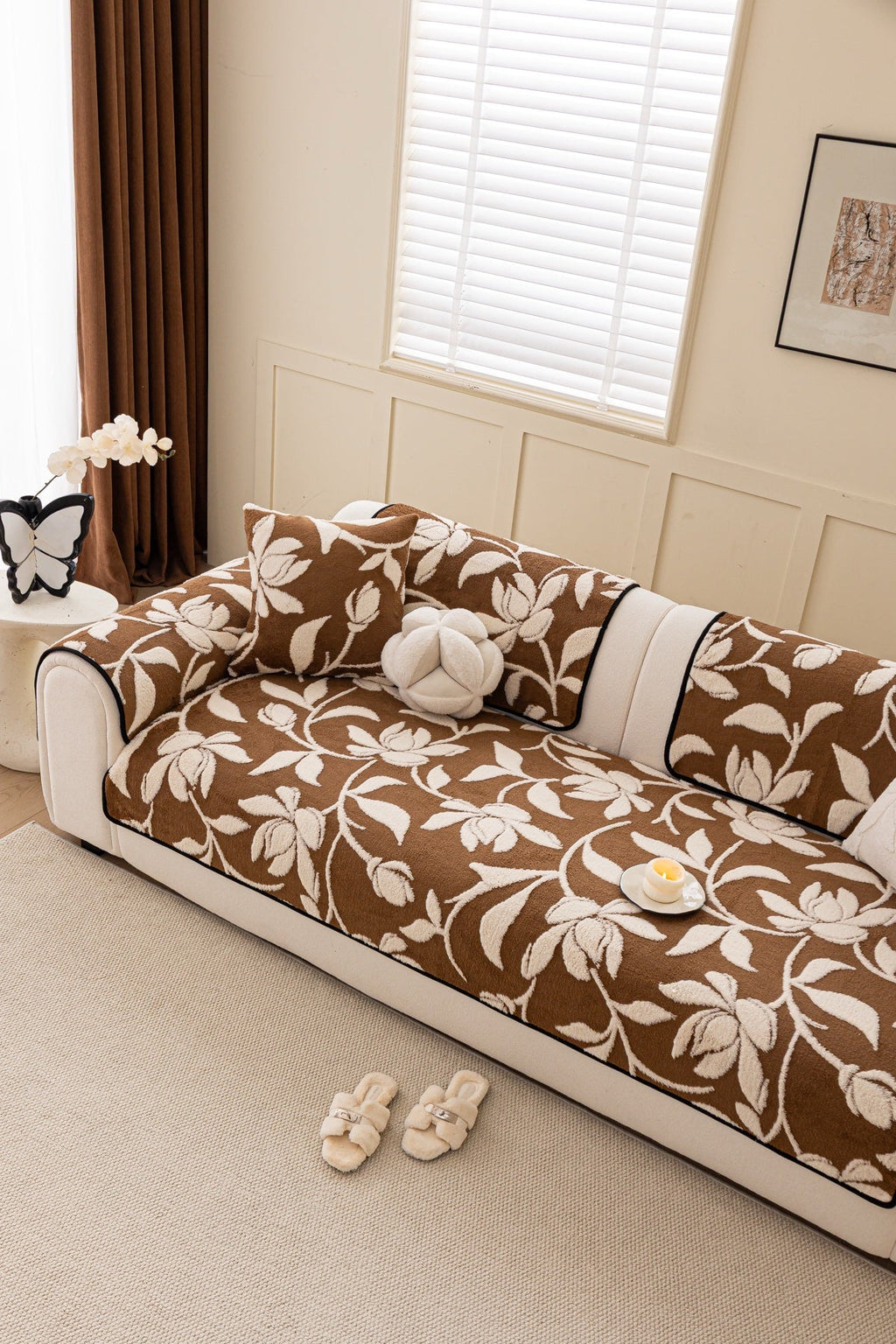 Decor Cedar Willow Quilted Leaf Sofa Seat Cover in Cocoa Leaf - styled sofa seat cover for quilted sofa seat covers in United States