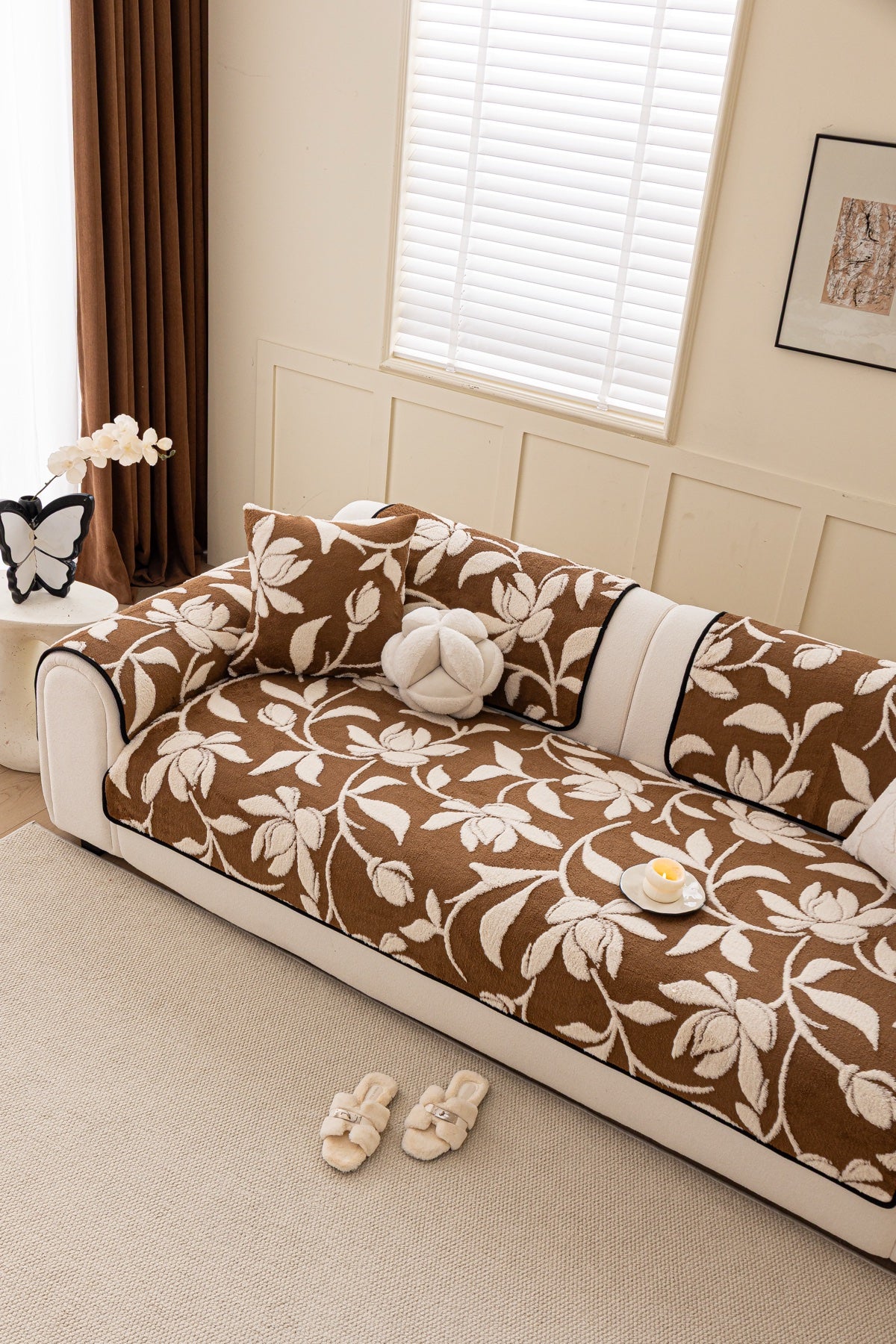 Decor Cedar Willow Quilted Leaf Sofa Seat Cover in Cocoa Leaf - styled sofa seat cover for quilted sofa seat covers in United States