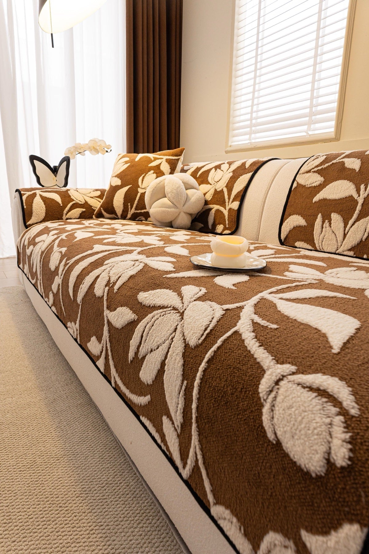 Decor Cedar Willow Quilted Leaf Sofa Seat Cover in Cocoa Leaf - styled sofa seat cover for quilted sofa seat covers in United States
