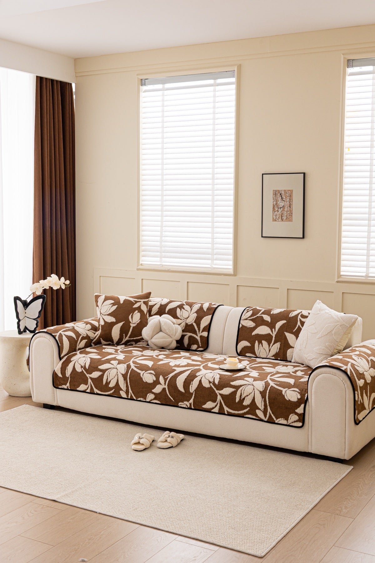 Decor Cedar Willow Quilted Leaf Sofa Seat Cover in Cocoa Leaf - styled sofa seat cover for quilted sofa seat covers in United States