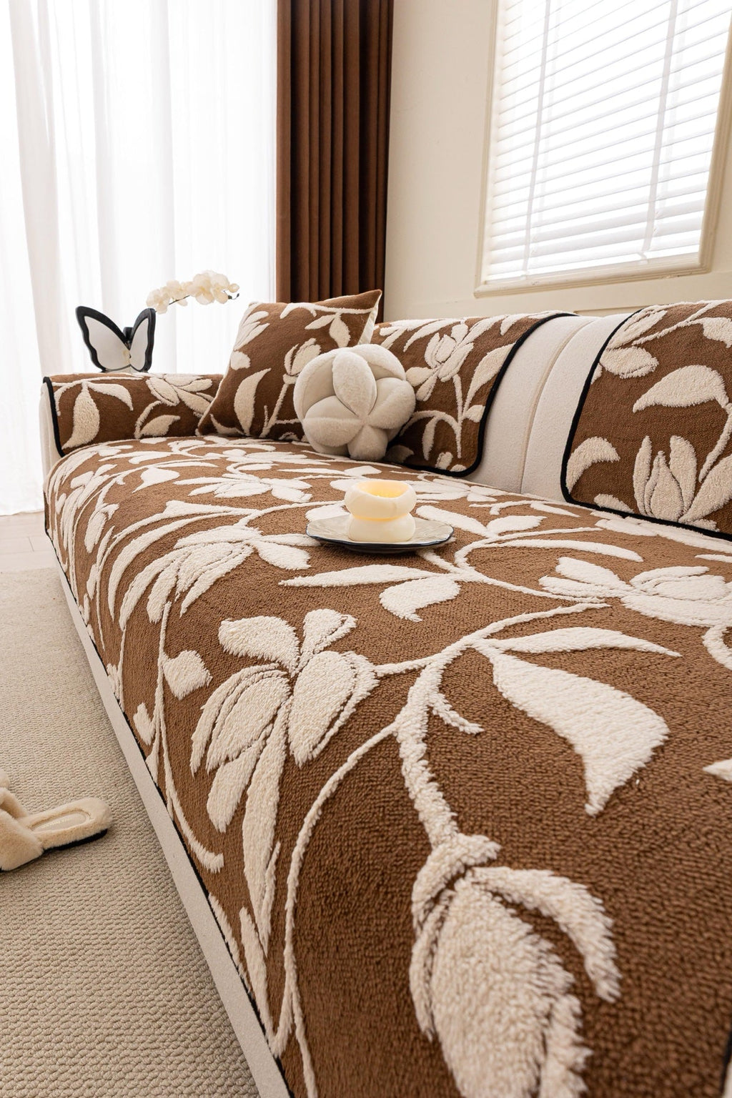 Decor Cedar Willow Quilted Leaf Sofa Seat Cover in Cocoa Leaf - styled sofa seat cover for quilted sofa seat covers in United States