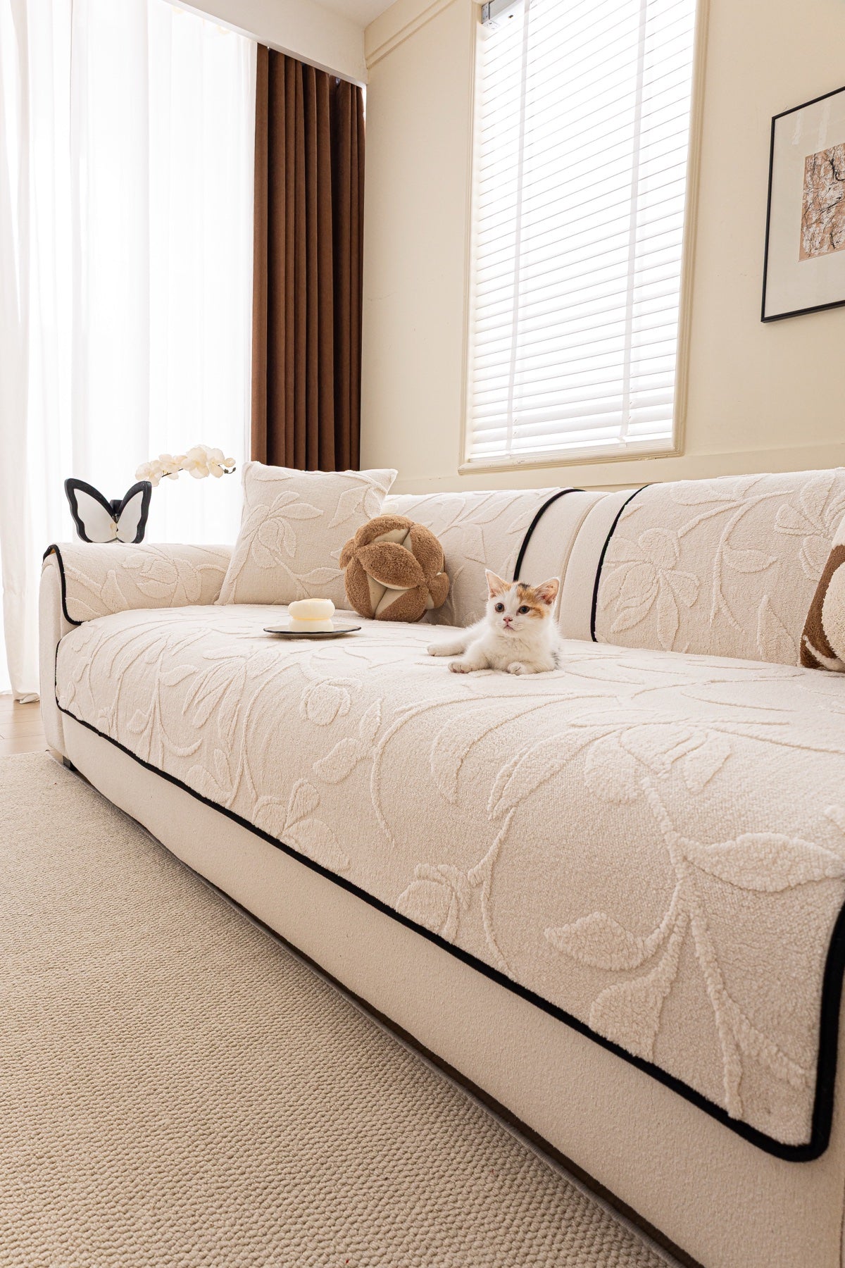 Decor Cedar Willow Quilted Leaf Sofa Seat Cover in Ivory Leaf - pet-friendly sofa styling for quilted sofa seat covers in United States