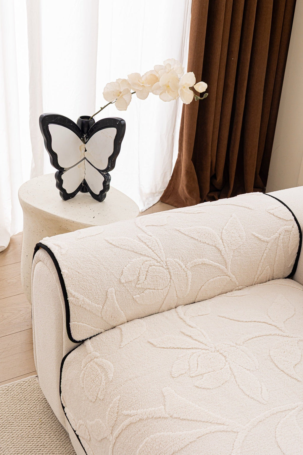 Decor Cedar Willow Quilted Leaf Sofa Seat Cover in Ivory Leaf - back cushion fit view for quilted sofa seat covers in United States