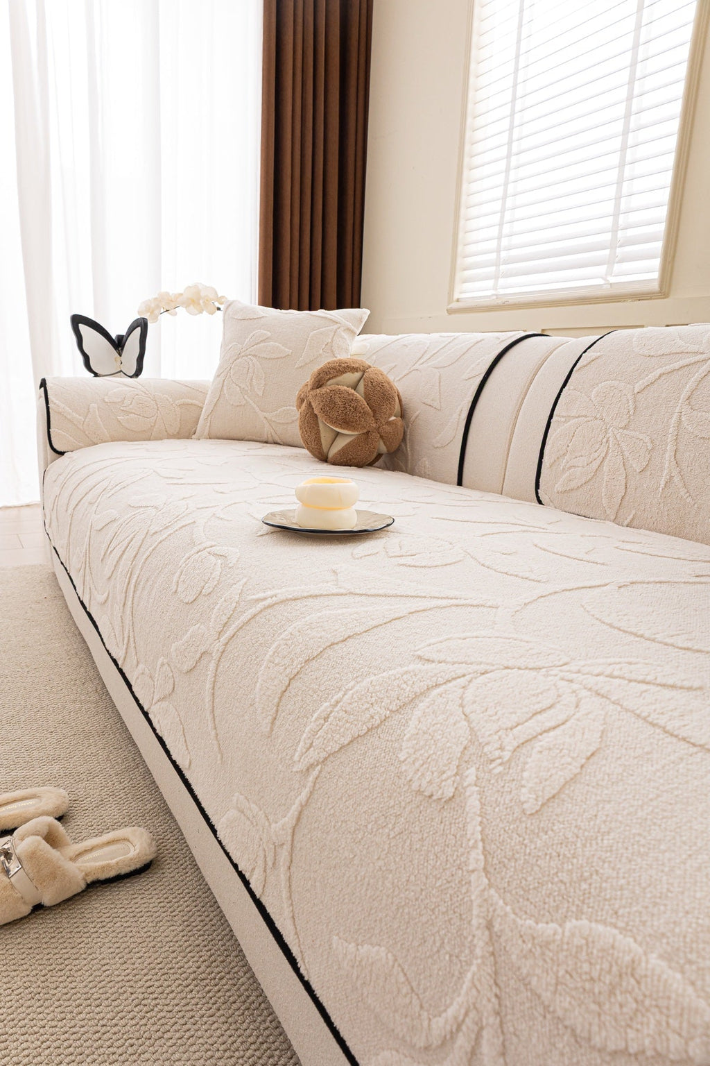 Decor Cedar Willow Quilted Leaf Sofa Seat Cover in Ivory Leaf - styled sofa seat cover for quilted sofa seat covers in United States