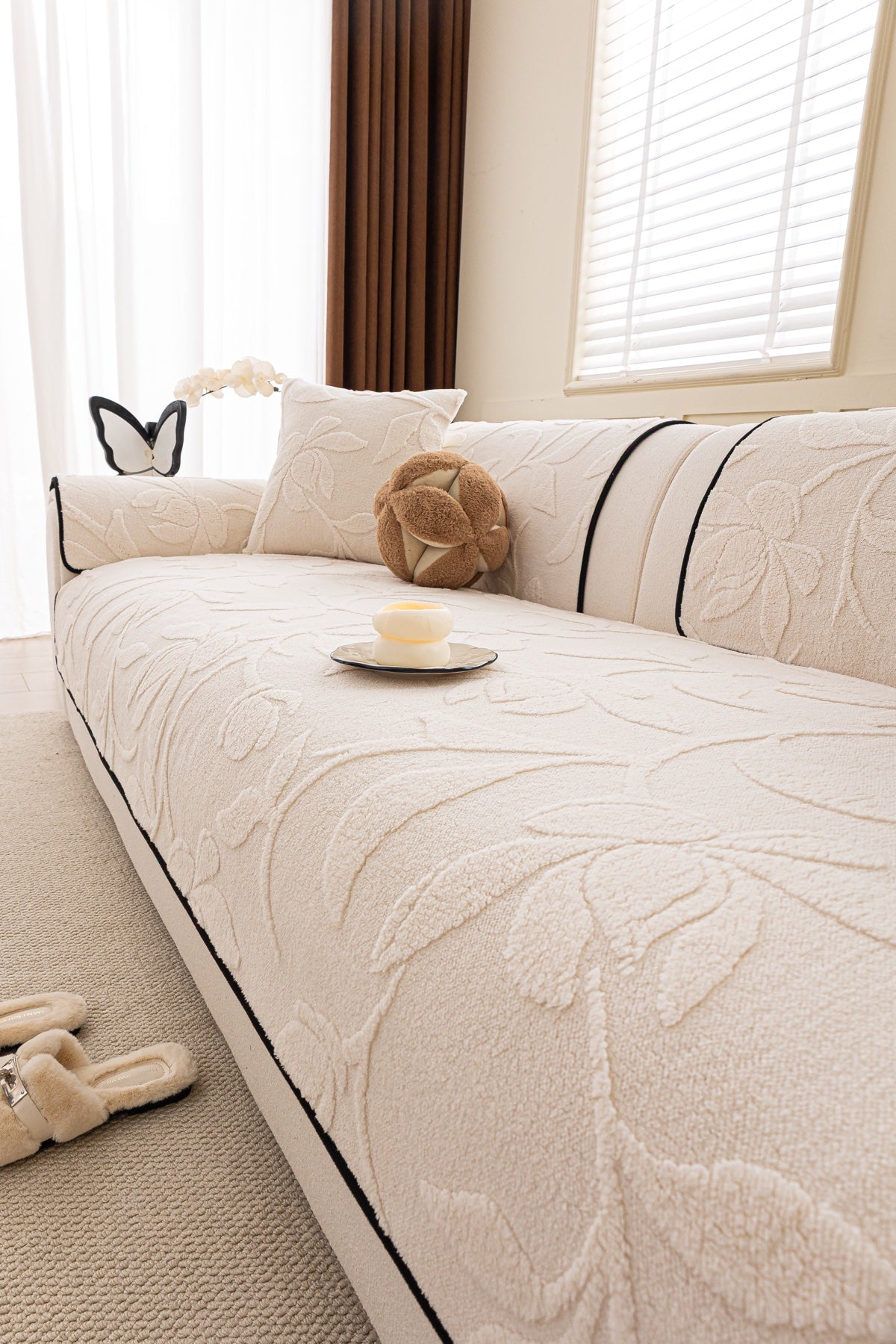 Decor Cedar Willow Quilted Leaf Sofa Seat Cover in Ivory Leaf - styled sofa seat cover for quilted sofa seat covers in United States