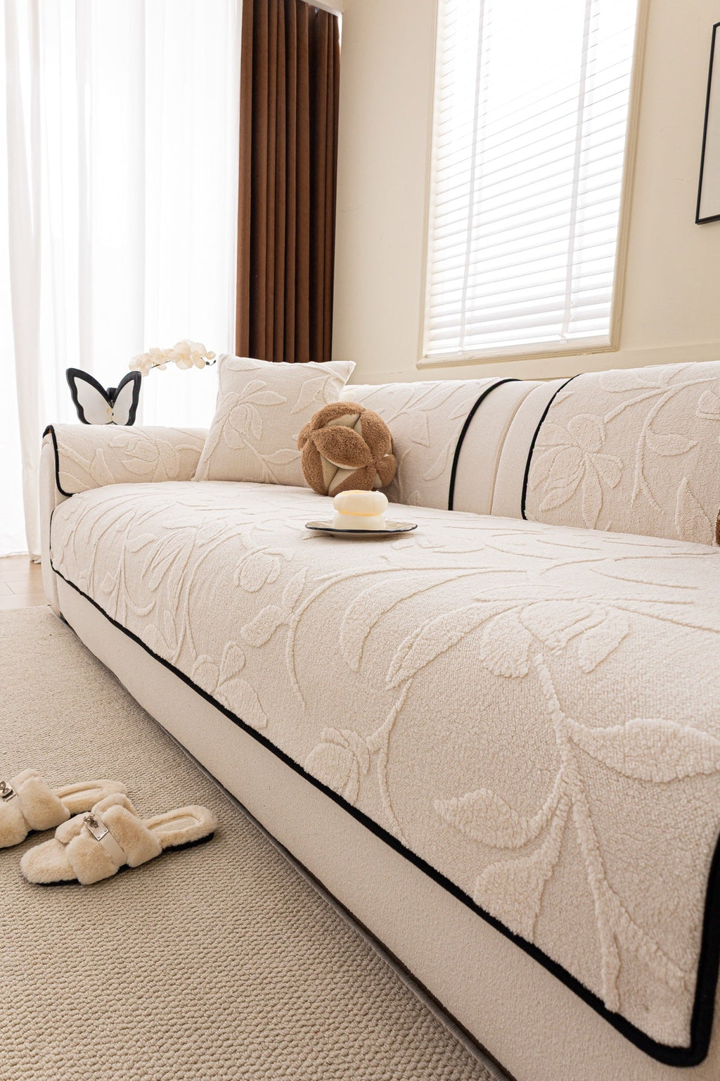 Decor Cedar Willow Quilted Leaf Sofa Seat Cover in Ivory Leaf - styled sofa seat cover for quilted sofa seat covers in United States