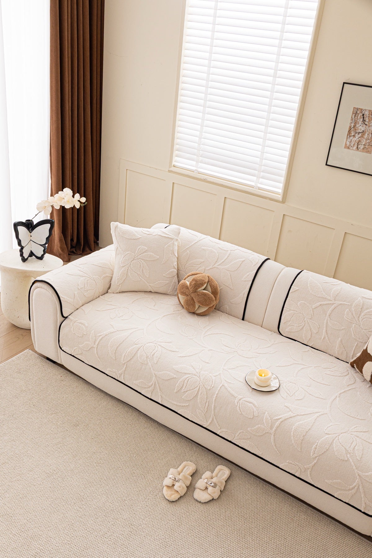Decor Cedar Willow Quilted Leaf Sofa Seat Cover in Ivory Leaf - pet-friendly sofa styling for quilted sofa seat covers in United States