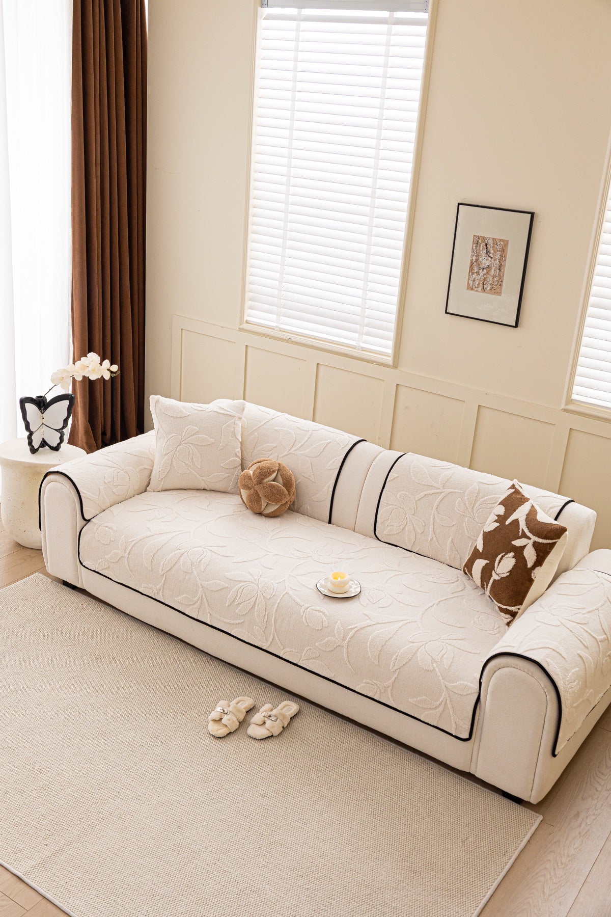 Decor Cedar Willow Quilted Leaf Sofa Seat Cover in Ivory Leaf - styled sofa seat cover for quilted sofa seat covers in United States