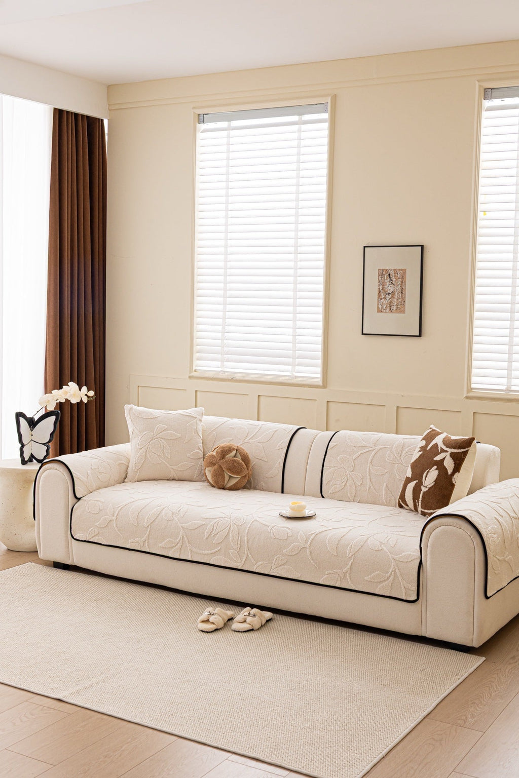 Decor Cedar Willow Quilted Leaf Sofa Seat Cover in Ivory Leaf - styled sofa seat cover for quilted sofa seat covers in United States